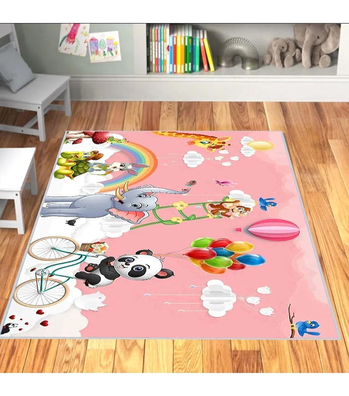 Rovigo Home RVG4054 Çok Renkli 8 mm Polyester Yıkanabilir Orta Kaymaz Dot Taban Dikdörtgen Makine Dokuma Çocuk Odası Halısı 120x180 cm