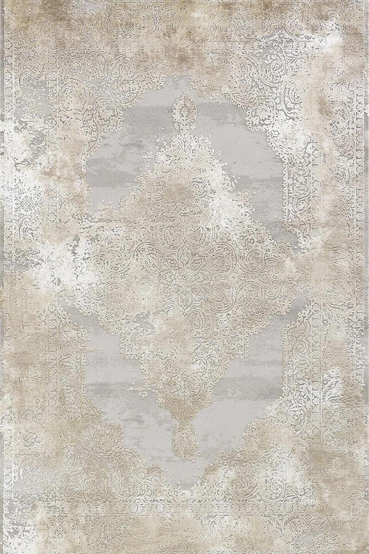 Merinos Tresor 19939 Krem 8.5 mm Akrilik Yumuşak Yıkanabilir Kalın Kaymaz Dikdörtgen Makine Dokuma Salon Halısı 80x150 cm
