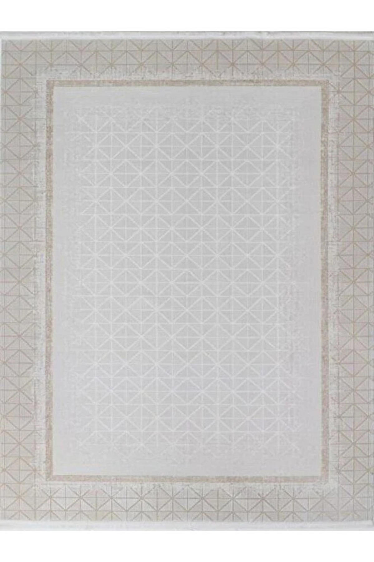 Gümüşsuyu Matisse 13623 Beyaz-Vizon 6 mm Pamuk Toz Tutmaz Yıkanabilir İnce Kaymaz Dikdörtgen Makine Dokuma Salon Halısı 160x230 cm
