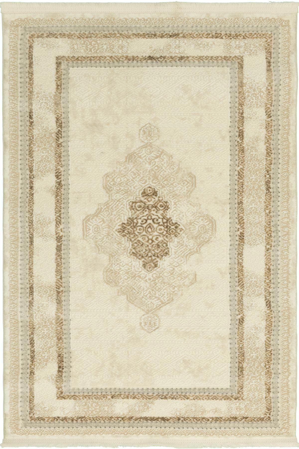 Tuğra Halı Rixos Ivona IV06 Krem 7 mm Polyester Yıkanabilir Kalın Kaymaz Taban Dikdörtgen Makine Dokuma Salon Halısı 300x400 cm