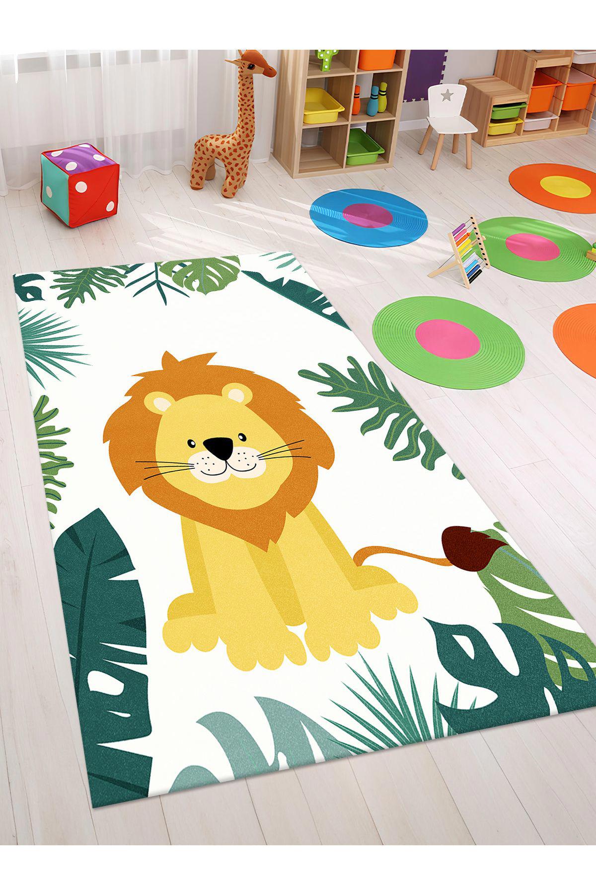 İnspira Krem 12 mm Polyester Yıkanabilir İnce Kaymaz Jüt Taban Dikdörtgen Makine Dokuma Çocuk Odası Halısı 120x120 cm