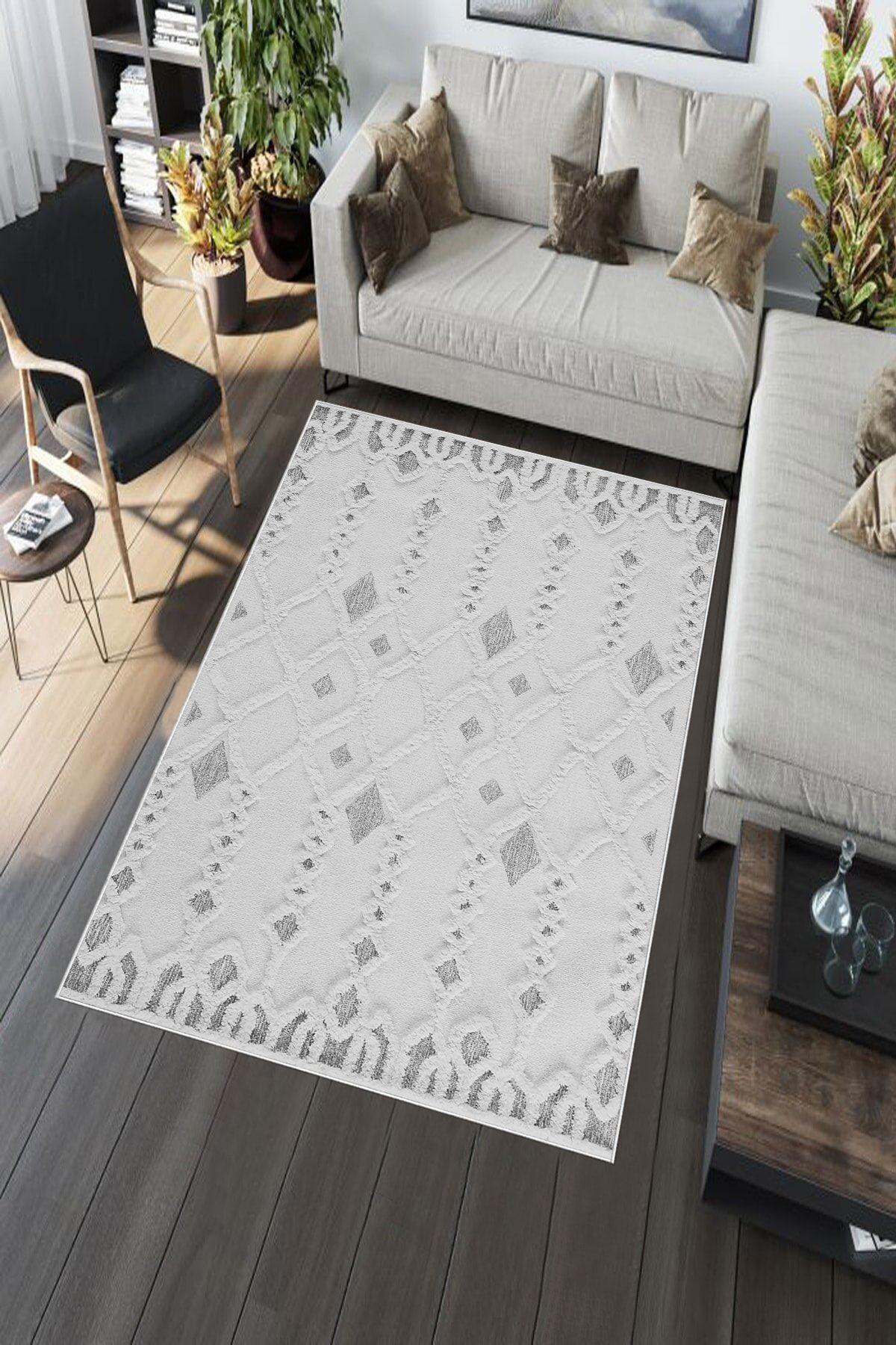 Aldora A266 Gri 9 mm Deri Toz Tutmaz Yıkanabilir İnce Kaymaz Pamuk Taban Dikdörtgen Makine Dokuma Salon Halısı 80x300 cm