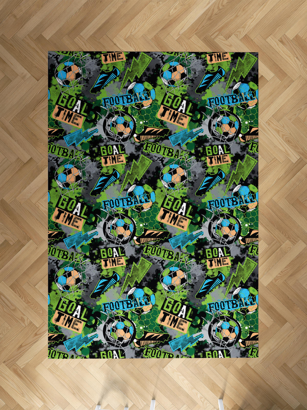 Mekta Home Futbol Krem 10 mm Antibakteriyel Yıkanabilir İnce Kaymaz Dot Taban Dikdörtgen Makine Dokuma Çocuk Odası Halısı 90x90 cm