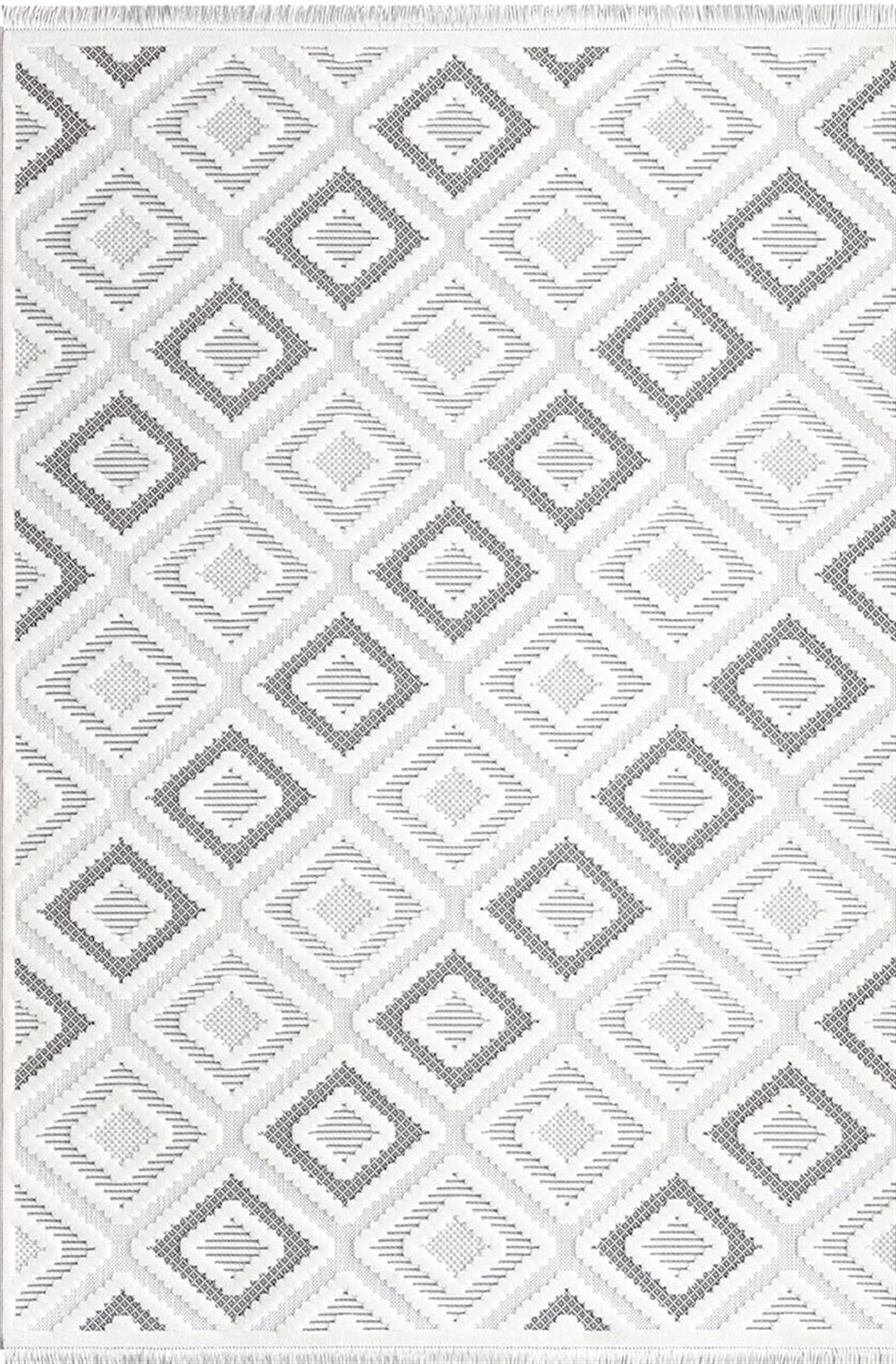 İpek Mekik Halı Almond 11403 Krem 8 mm Polyester Toz Tutmaz Yıkanabilir Orta Kaymaz Pamuk Taban Geometrik Dikdörtgen Makine Dokuma Antre-Çocuk Odası-Salon-Yatak Odası Halısı 120x200 cm