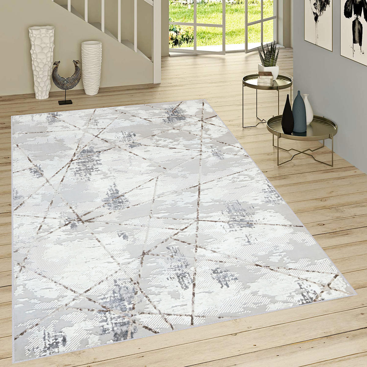 Rovigo Home RVG0745 Gri 8 mm Polyester Antibakteriyel-Leke Tutmaz-Toz Tutmaz Yıkanabilir İnce Kaymaz Dot Taban Dikdörtgen Makine Dokuma Salon Halısı 120x180 cm
