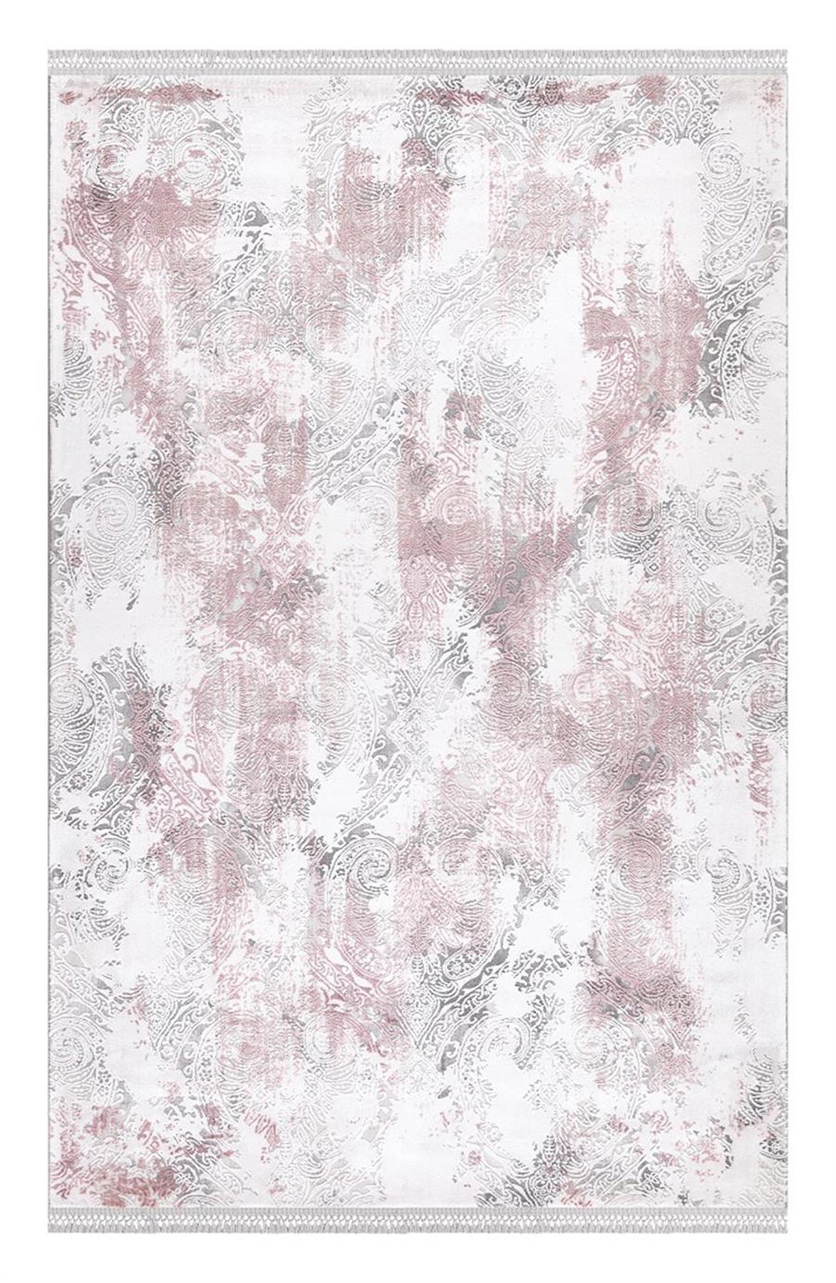 İpek Mekik Halı Blossom 13507 Pembe 10 mm Bambu Yıkanabilir Orta Kaymaz Pamuk Taban Dikdörtgen Makine Dokuma Antre-Çocuk Odası-Salon-Yatak Odası Halısı 160x230 cm