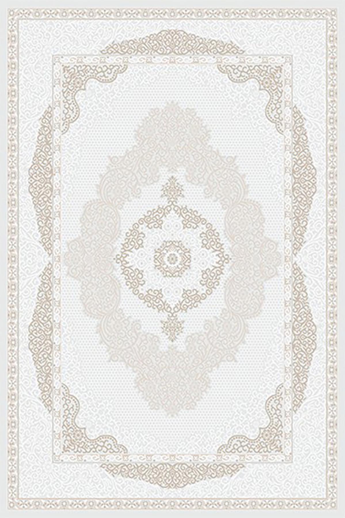 Kreasyon Halı Vavien 1376 Krem Yıkanabilir Kalın Pamuk Taban Dikdörtgen Makine Dokuma Salon Halısı 125x200 cm