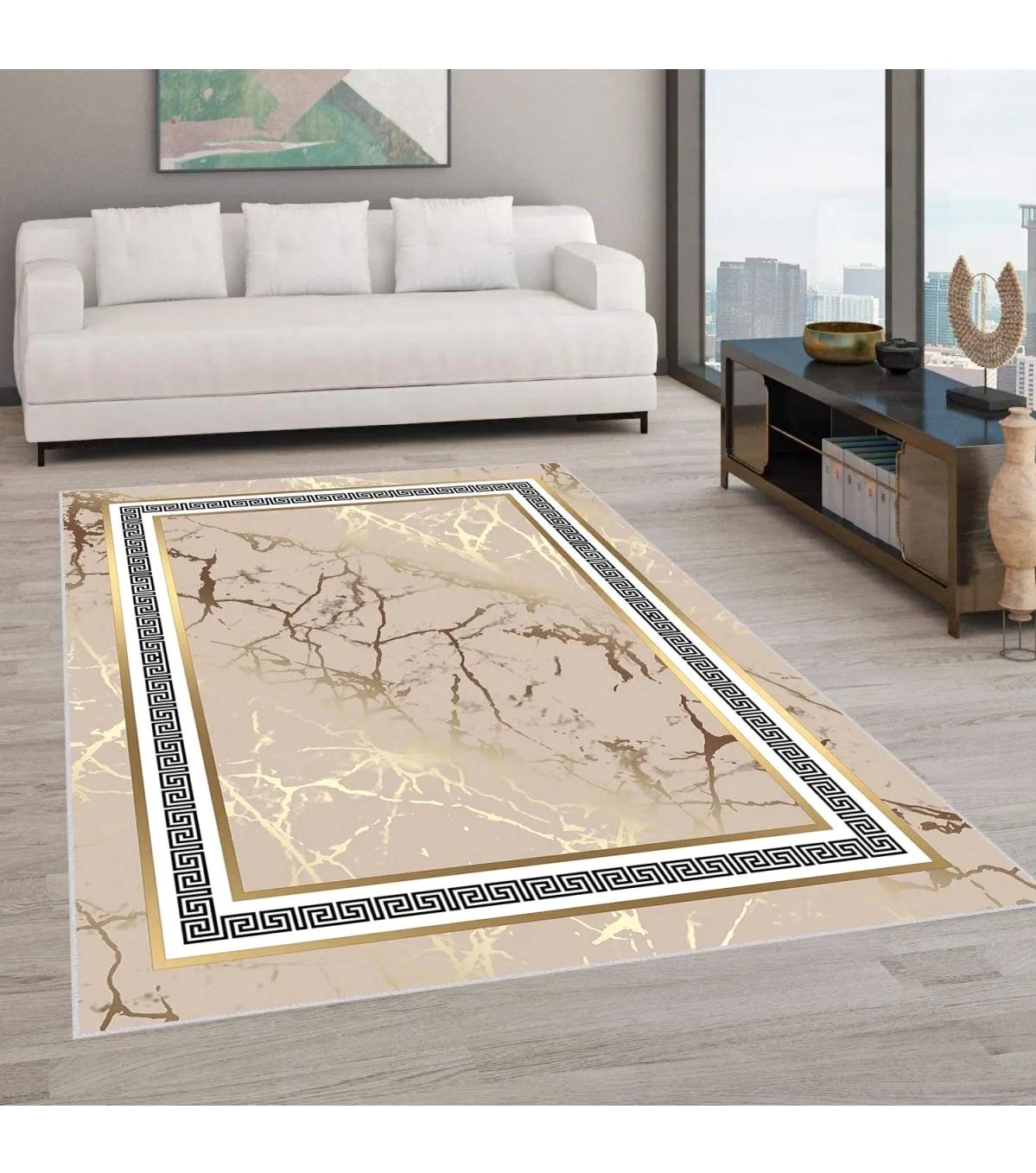 Rovigo Home RVG1892-SD78 Krem 8 mm Polyester Antibakteriyel-Leke Tutmaz-Toz Tutmaz Yıkanabilir İnce Kaymaz Dot Taban Dikdörtgen Makine Dokuma Salon Halısı 80x150 cm