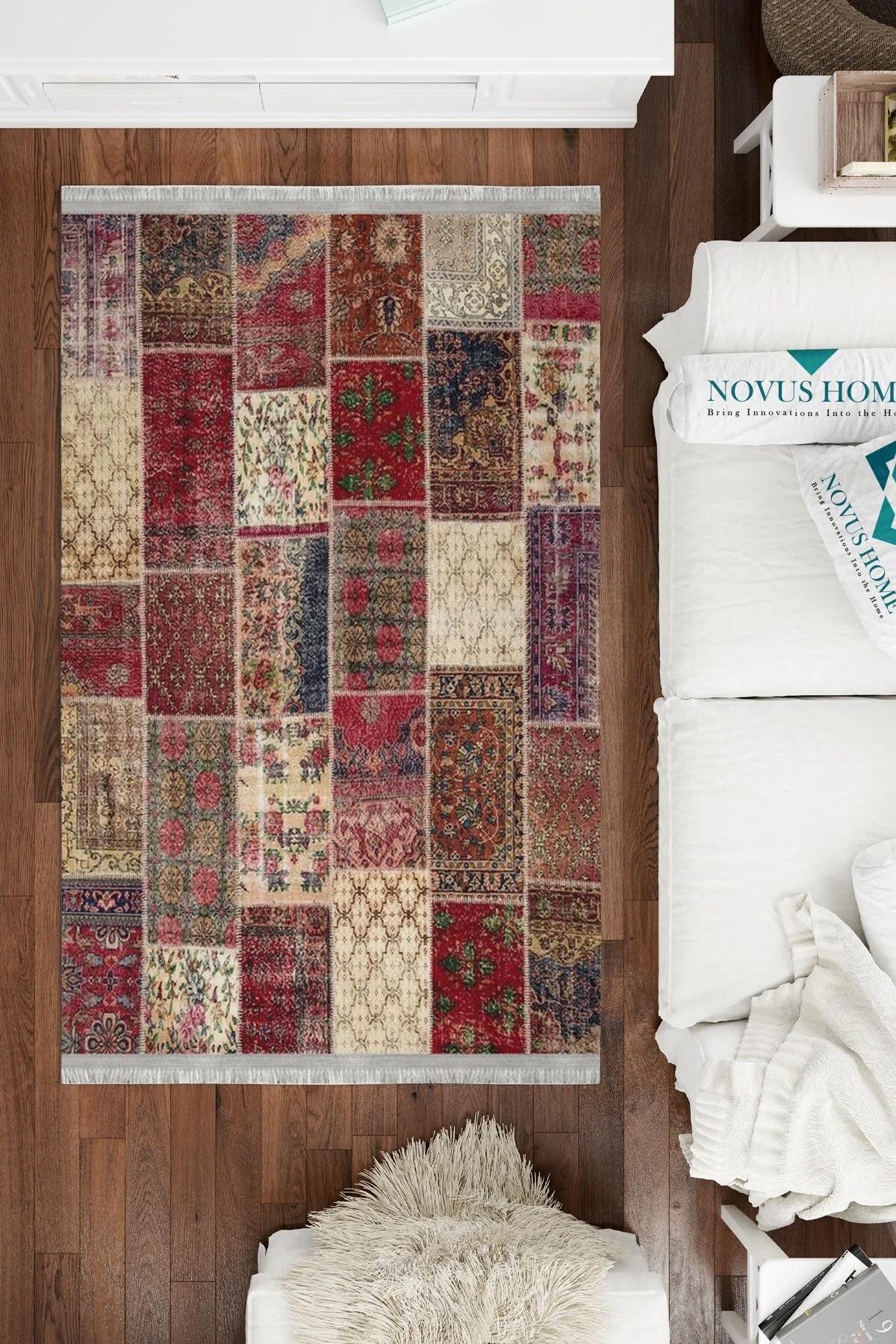 Novus Home Westa Serisi Krem 6 mm Pamuk Antibakteriyel-Toz Tutmaz-Yalıtıma Yardımcı Yıkanabilir İnce Kaymaz Taban Dikdörtgen Makine Dokuma Antre-Salon-Yatak Odası Halısı 100x300 cm