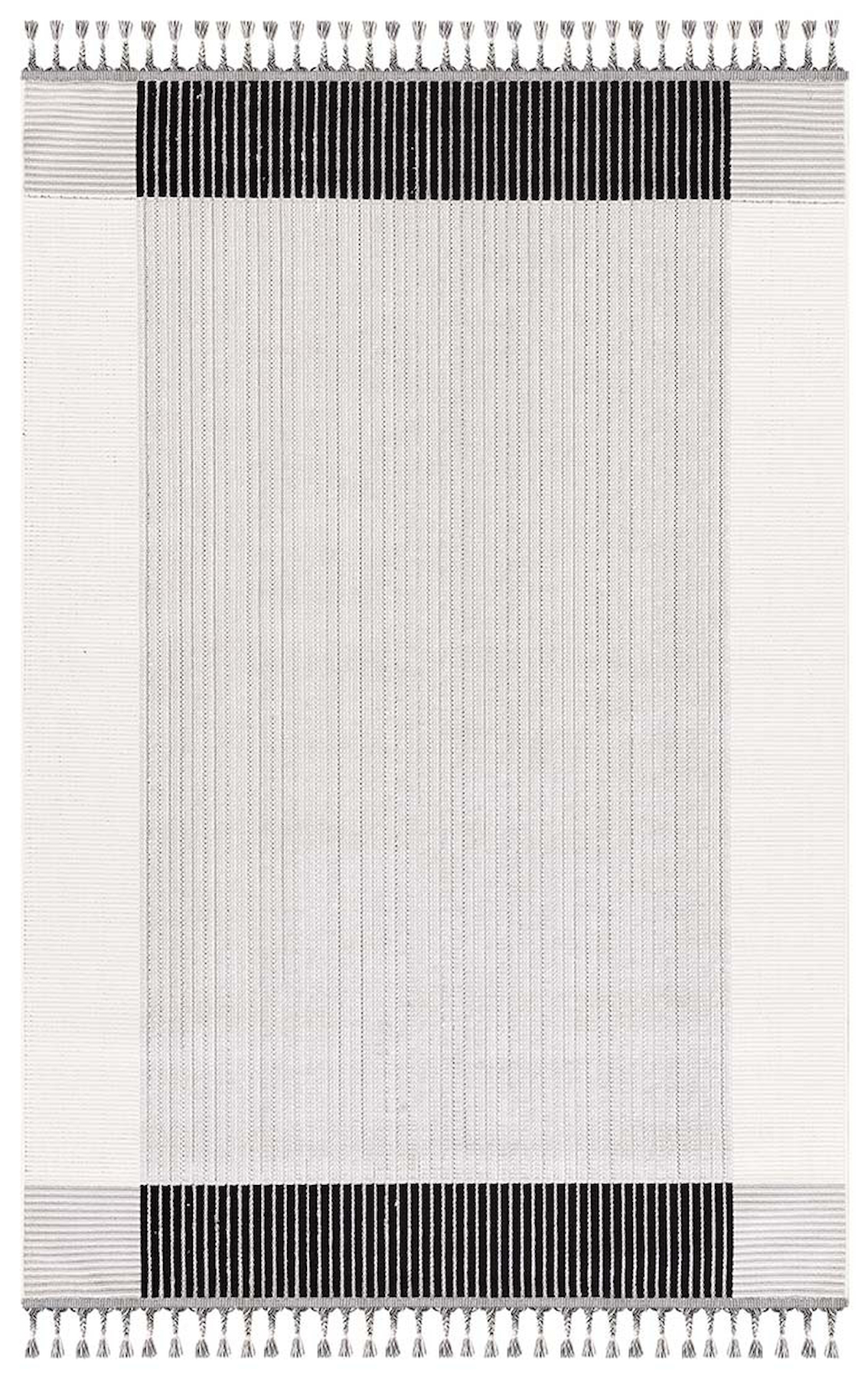İpek Mekik Halı Pien 1704A Krem-Siyah 10 mm Polyester Yıkanabilir Orta Kaymaz Pamuk Taban Dikdörtgen Antre-Çocuk Odası-Salon-Yatak Odası Halısı 100x150 cm
