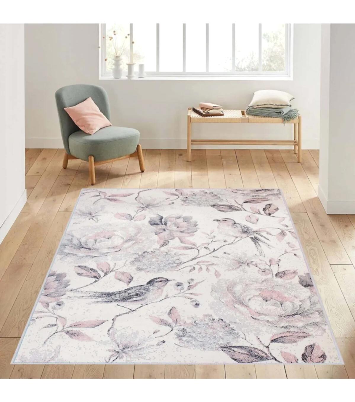 Rovigo Home RVG1420 Çok Renkli 8 mm Polyester Leke Tutmaz-Toz Tutmaz Yıkanabilir İnce Kaymaz Dot Taban Dikdörtgen Makine Dokuma Salon Halısı 150x220 cm