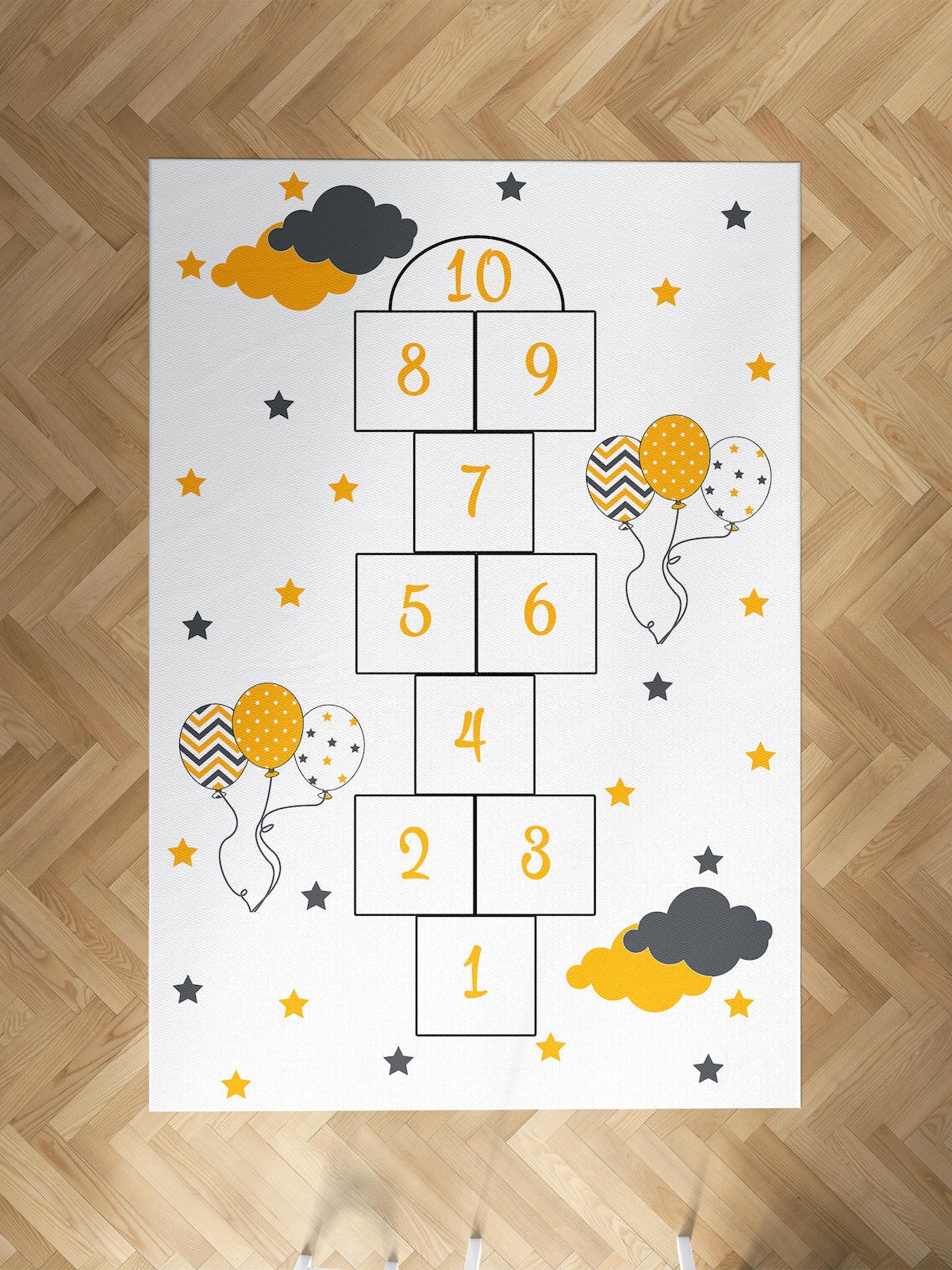 Mekta Home Balon-Seksekli Krem 10 mm Antibakteriyel Yıkanabilir İnce Kaymaz Dot Taban Dikdörtgen Makine Dokuma Çocuk Odası Halısı 60x100 cm