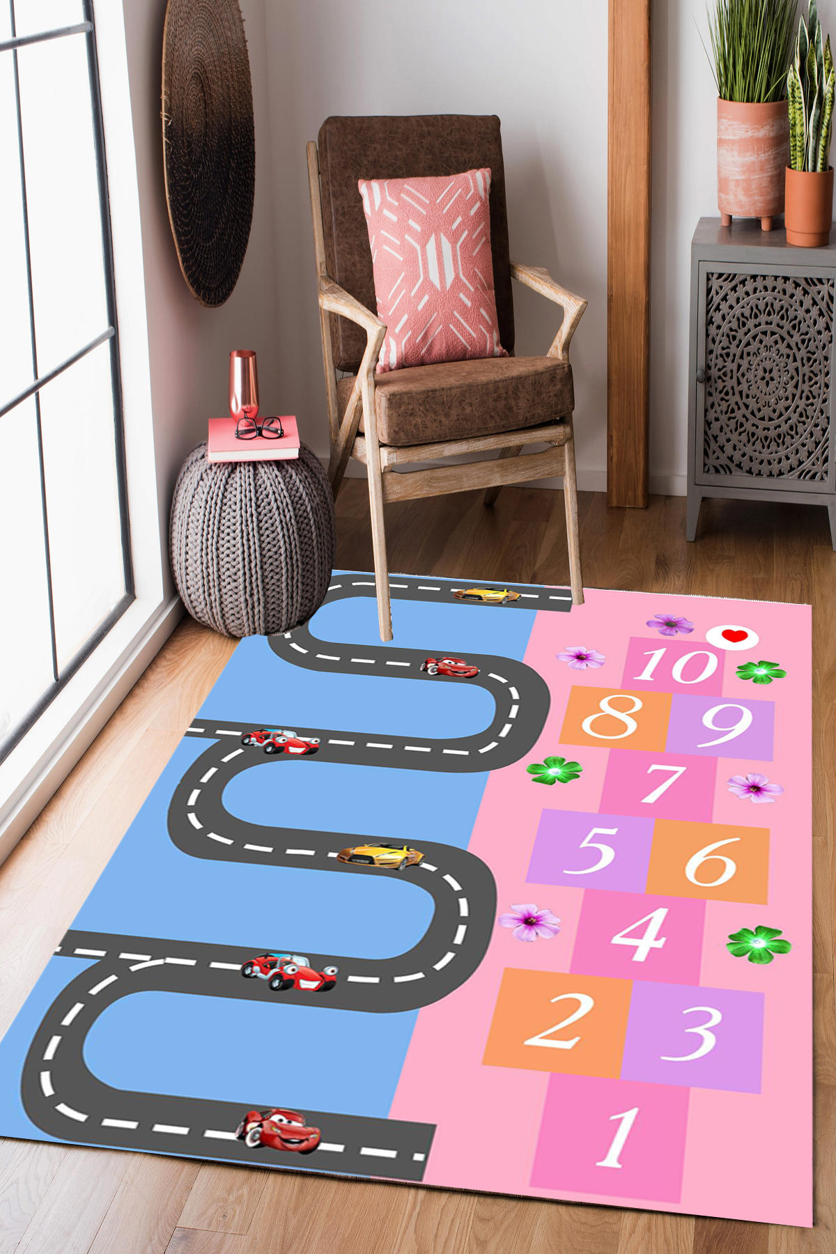 Homier Collection H-CK-10162A Krem 7 mm Pamuk Antibakteriyel Yıkanabilir Orta Kaymaz Dot Taban Dikdörtgen Makine Dokuma Çocuk Odası Halısı 100x200 cm