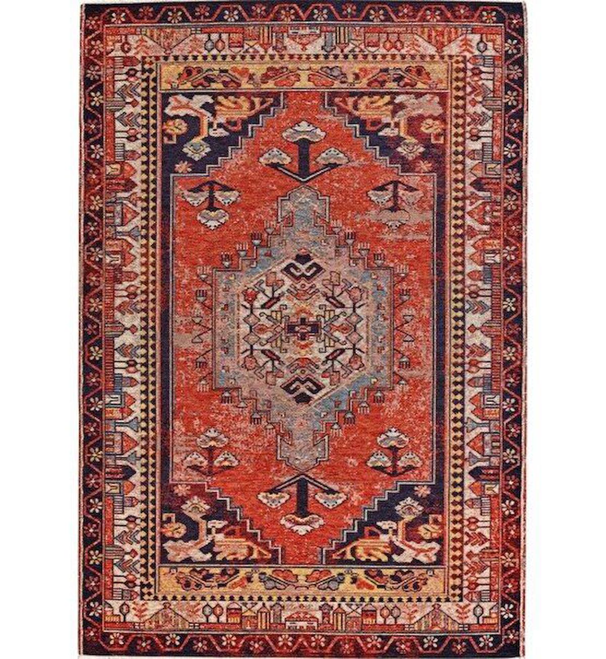 Gümüşsuyu Deco Anatolia 15917 Çok Renkli 6 mm Akrilik-Pamuk Toz Tutmaz Yıkanabilir İnce Kaymaz Taban Dikdörtgen Makine Dokuma Salon Halısı 140x200 cm