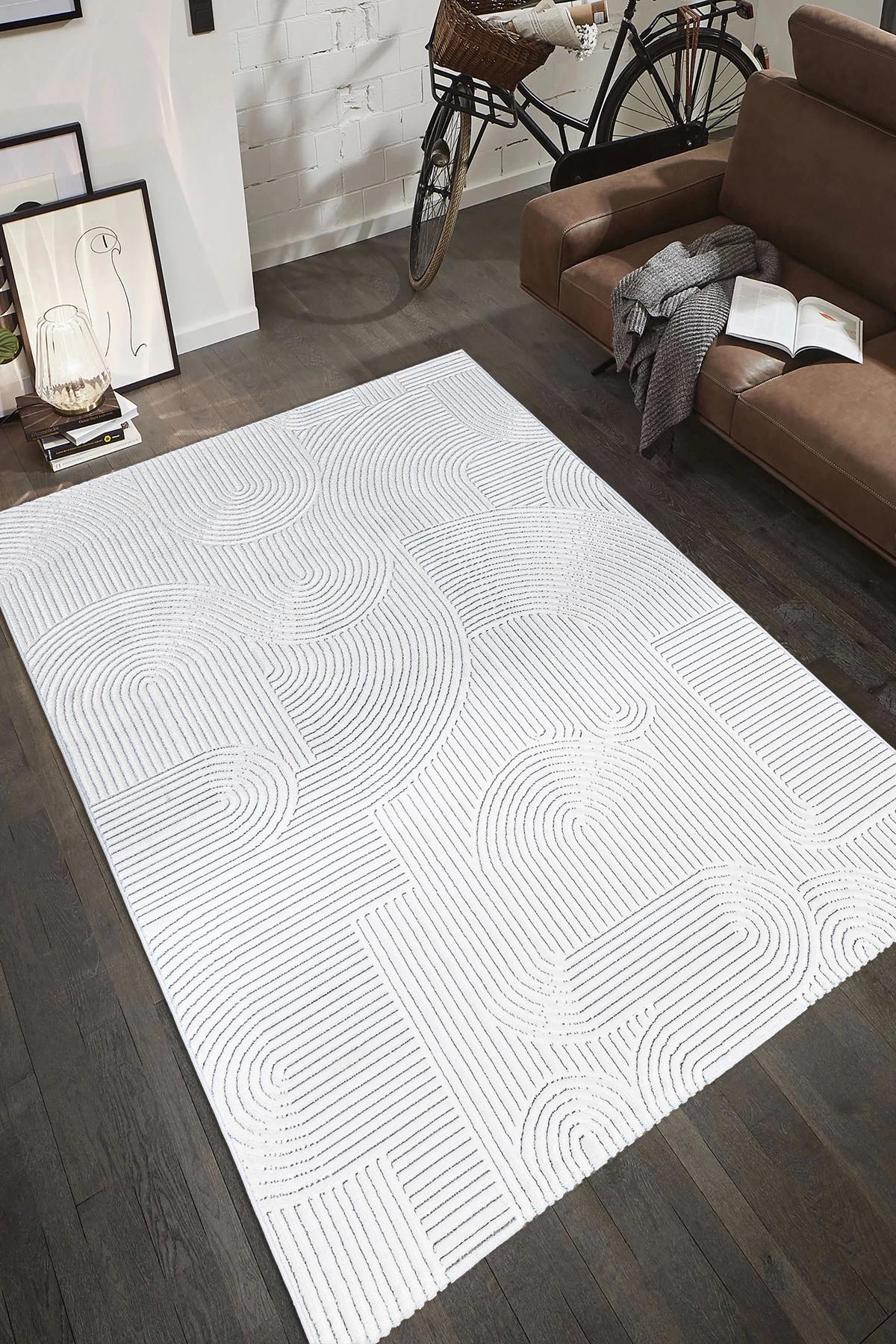 Şehrazat Home 1560 Gri-Krem 0.9 mm Polyester Antibakteriyel Yıkanabilir İnce Kaymaz Dikdörtgen Makine Dokuma Salon Halısı 80x300 cm