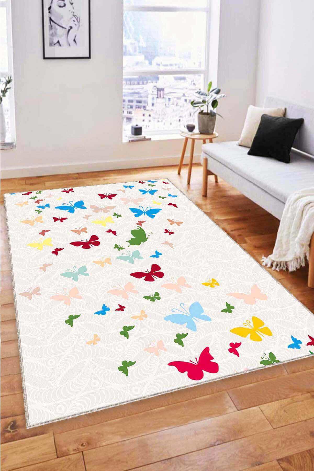 Viva Home RV361 Krem 7 mm Mikropolyester Toz Tutmaz Yıkanabilir İnce Kaymaz Lateks Taban Dikdörtgen Makine Dokuma Halı 120x180 cm
