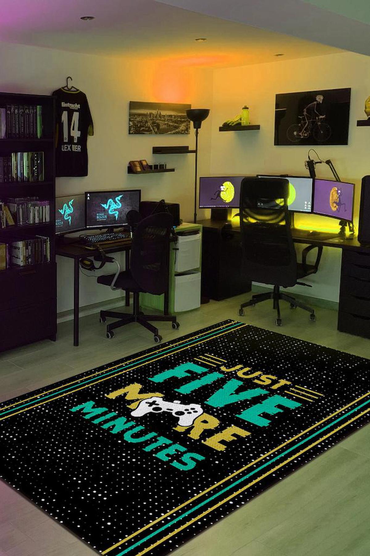 Homshtag Beş Dakika Daha Siyah 4 mm Pamuk Antistatik Yıkanabilir İnce Kaymaz Dikdörtgen Makine Dokuma Genç Odası Halısı 100x150 cm