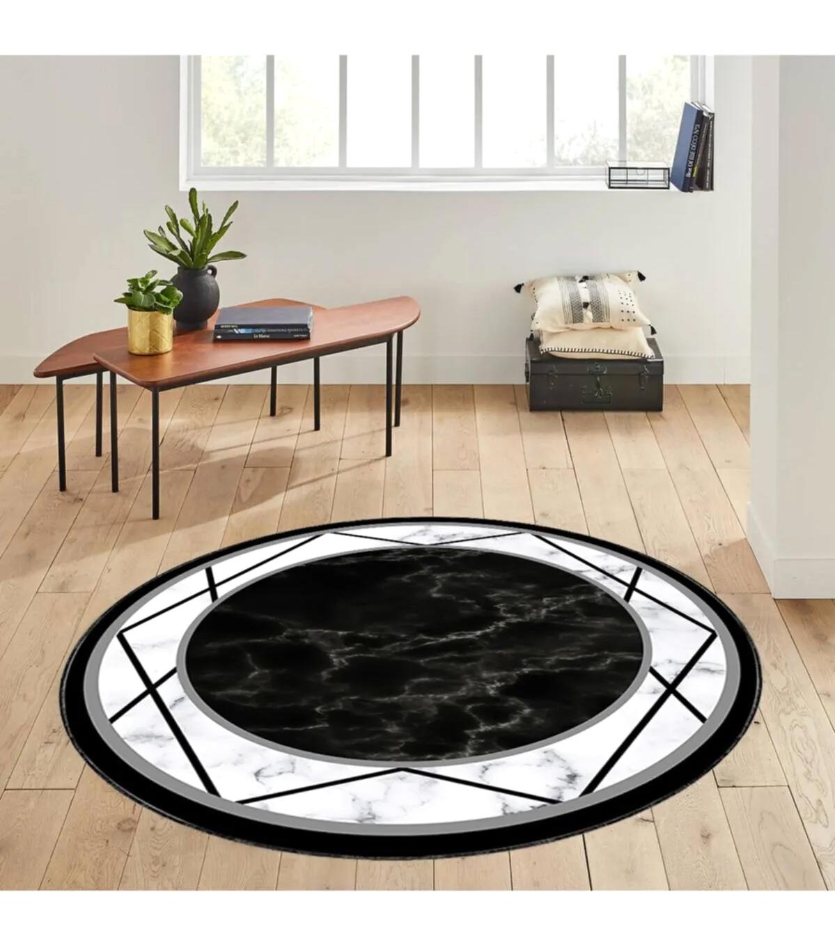 Rovigo Home RVG7022 Çok Renkli 8 mm Polyester Leke Tutmaz-Toz Tutmaz Yıkanabilir İnce Kaymaz Dot Taban Yuvarlak Makine Dokuma Salon Halısı 140x200 cm