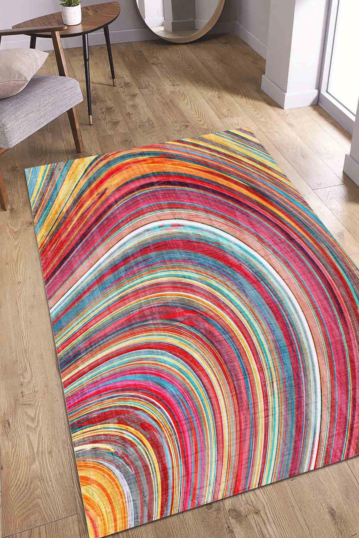 Latte Dizayn Chica Krem 0.5 mm Pamuk Antialerjenik Yıkanabilir İnce Kaymaz Pamuk Taban Dikdörtgen Makine Dokuma Salon Halısı 120x180 cm