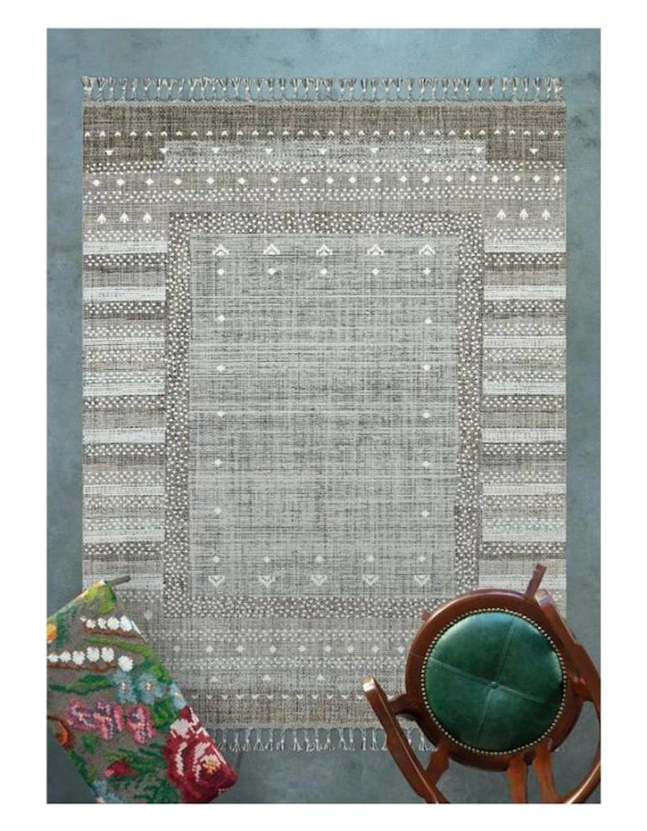 Homeva Fas 1657 Krem 6 mm Polyester Yıkanabilir İnce Kaymaz Dikdörtgen Makine Dokuma Salon Halısı 80x300 cm