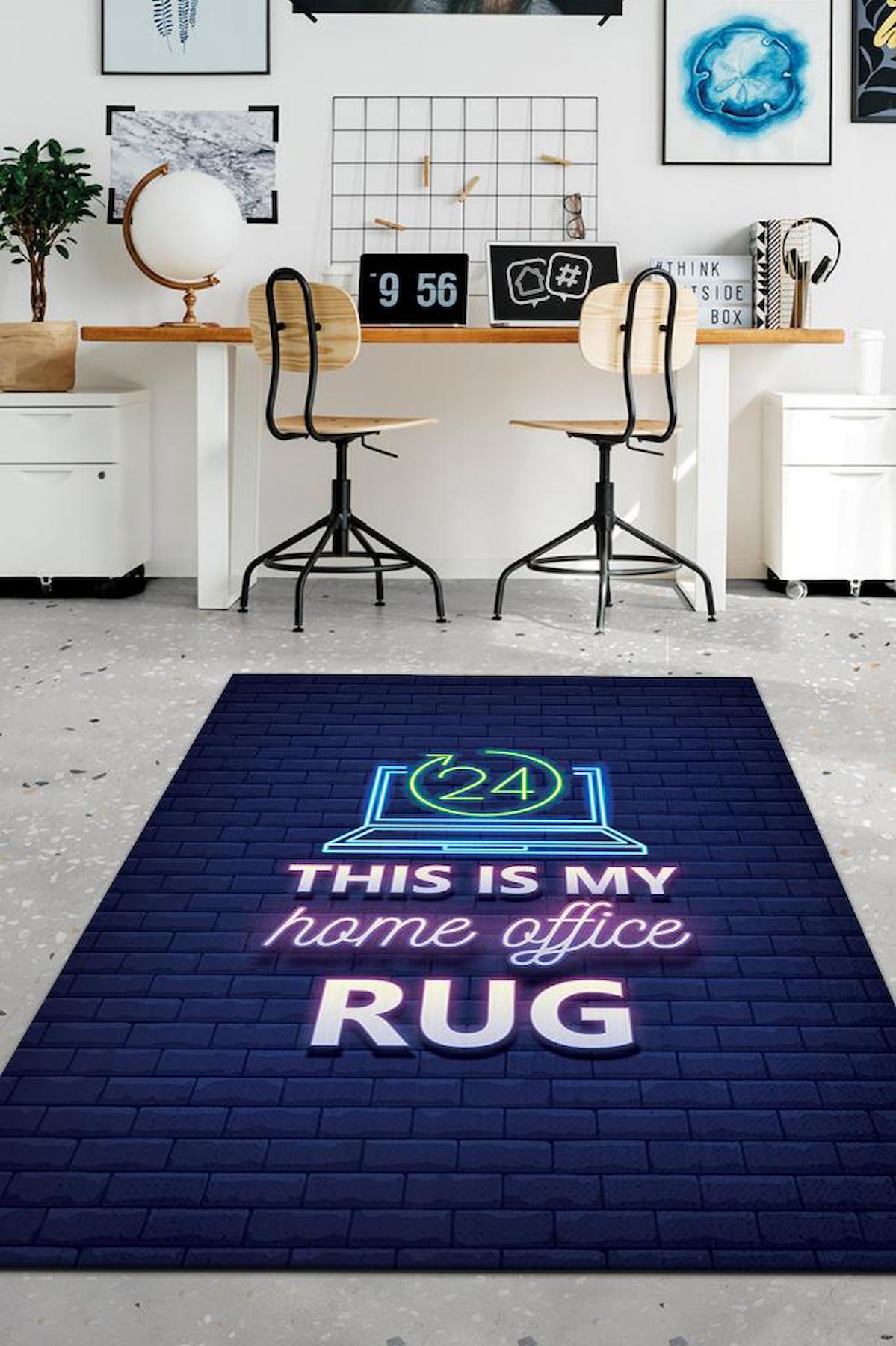 Homshtag Home Office Çok Renkli 4 mm Pamuk Antistatik Yıkanabilir İnce Kaymaz Dikdörtgen Makine Dokuma Ofis Halısı 160x230 cm