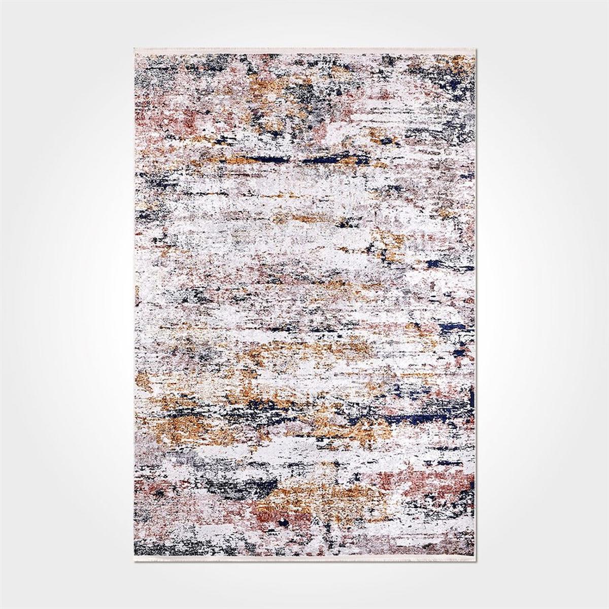Crea Halı 2064PC Bej Pamuk-Polyester Yıkanabilir İnce Kaymaz Soyut Temalı Dikdörtgen Makine Dokuma Salon Halısı 100x200 cm