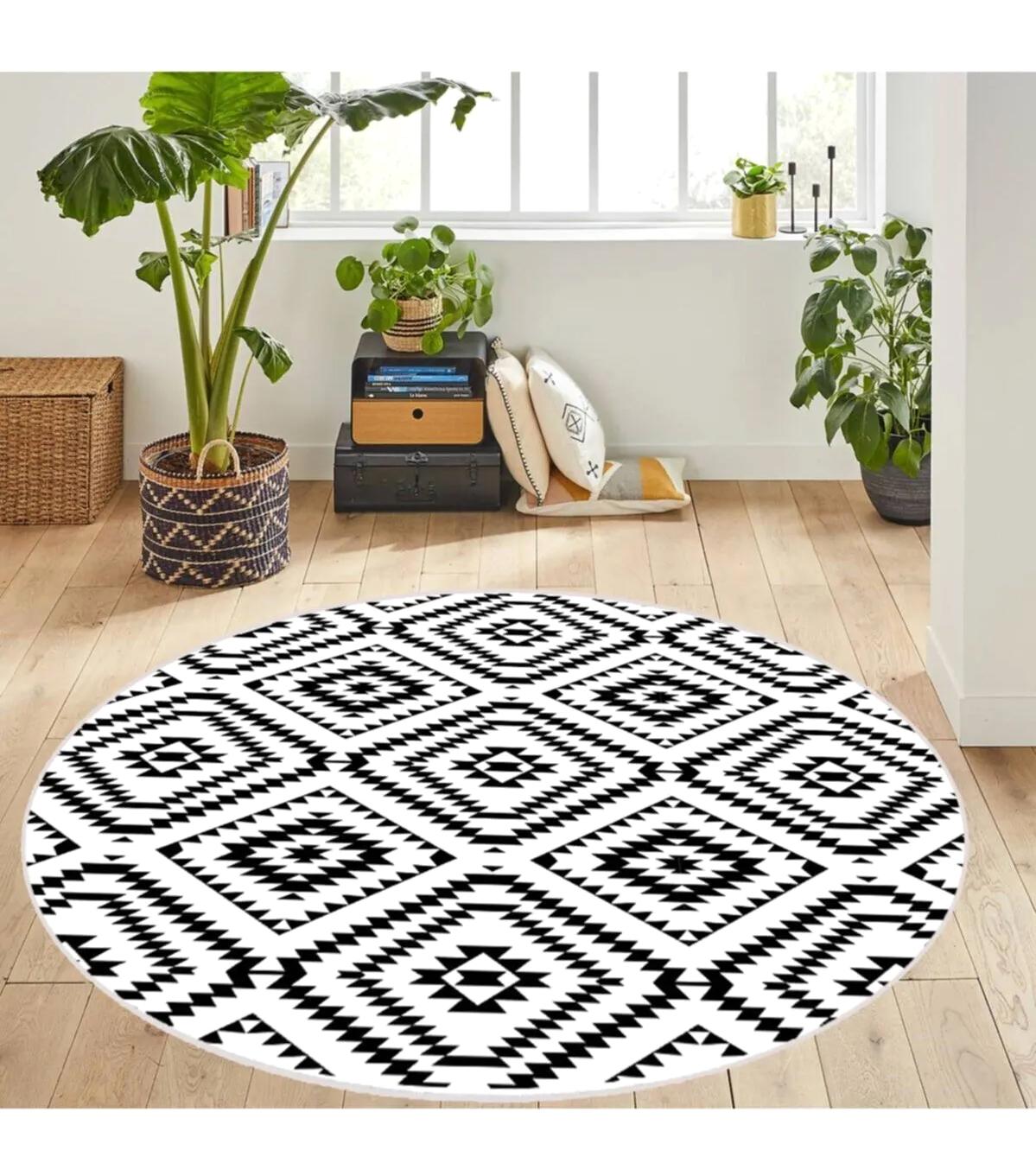 Rovigo Home RVG7111 Çok Renkli 8 mm Polyester Antibakteriyel-Leke Tutmaz-Toz Tutmaz Yıkanabilir İnce Kaymaz Dot Taban Yuvarlak Makine Dokuma Salon Halısı 100x200 cm