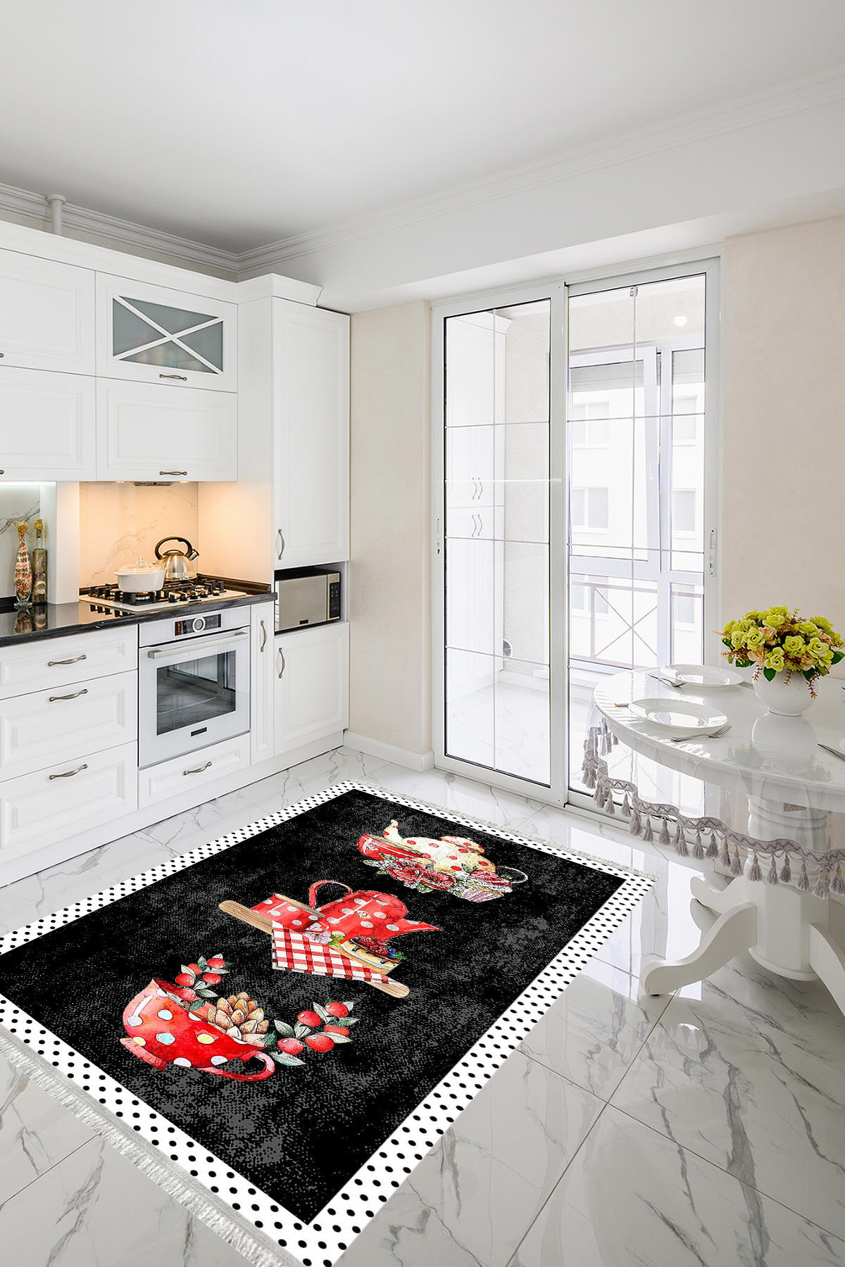 Homier Collection H-MK-9068A Krem 7 mm Pamuk Antibakteriyel Yıkanabilir Orta Kaymaz Dot Taban Dikdörtgen Makine Dokuma Salon Halısı 80x150 cm
