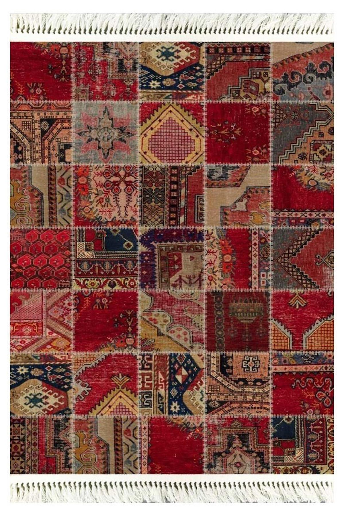 Prizma Home V6004 Çok Renkli Pamuk Toz Tutmaz Yıkanabilir Orta Dikdörtgen Makine Dokuma Oturma Odası-Salon Halısı 80x300 cm