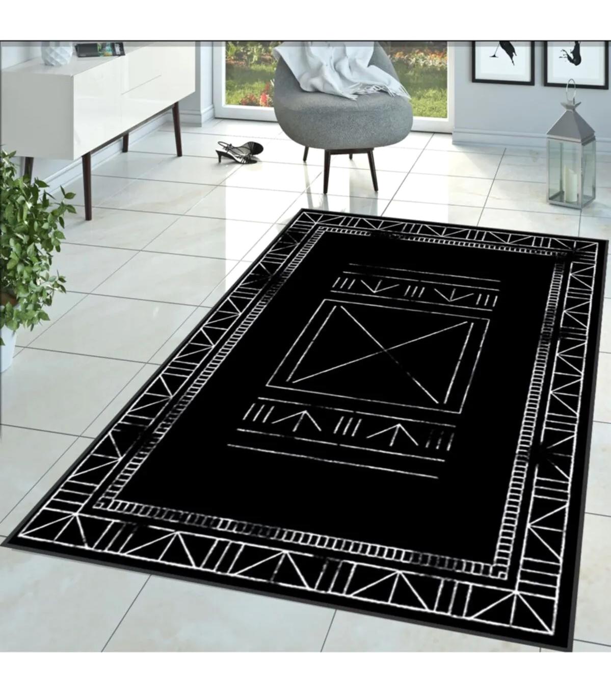 Rovigo Home RVG1368-HY1377 Çok Renkli 8 mm Polyester Leke Tutmaz-Toz Tutmaz Yıkanabilir İnce Kaymaz Dot Taban Dikdörtgen Makine Dokuma Salon Halısı 100x300 cm