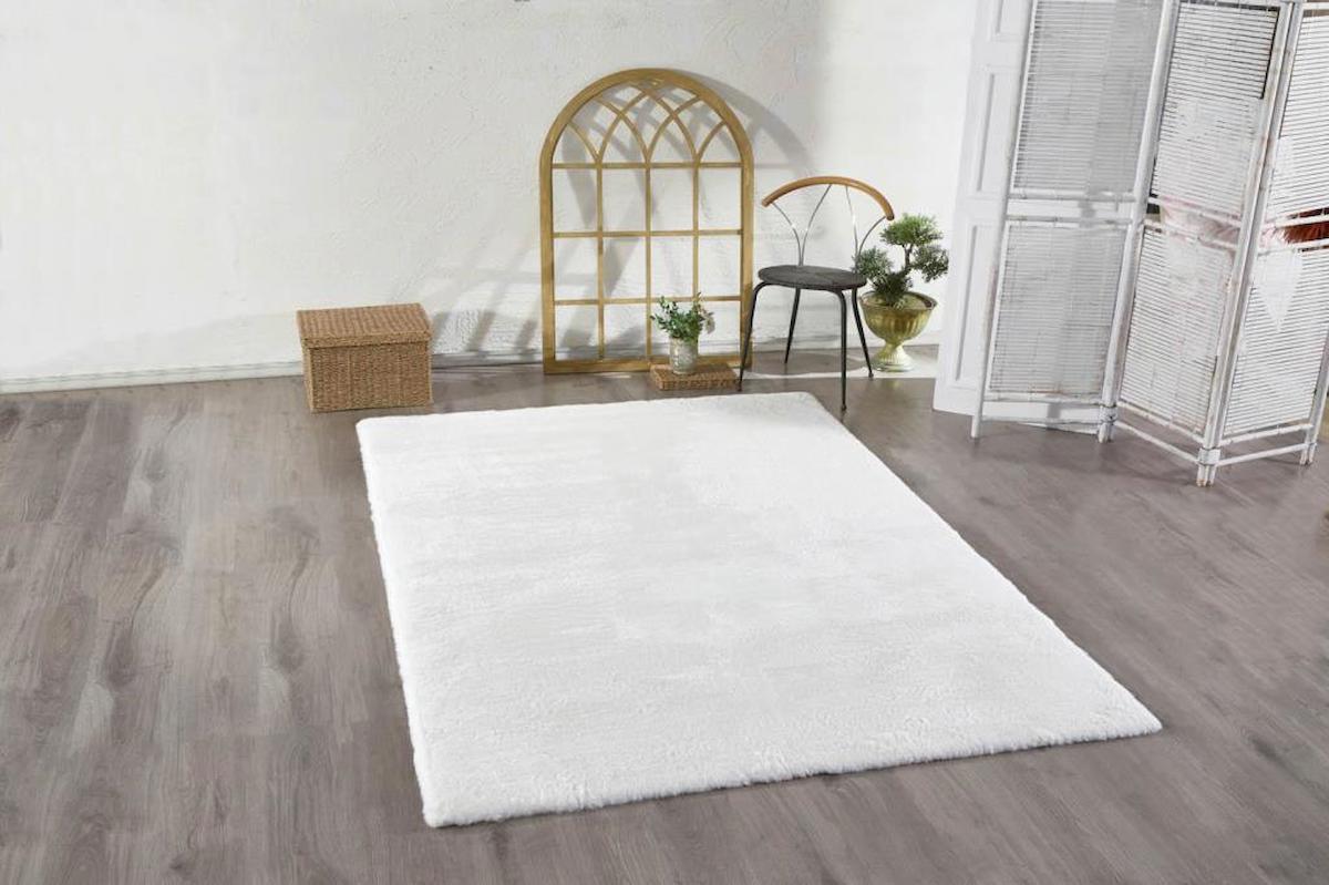 Carpettex Beyaz 35 mm Polyester Antialerjenik Yıkanabilir Kalın Kaymaz Dikdörtgen Makine Dokuma Salon Halısı 80x300 cm