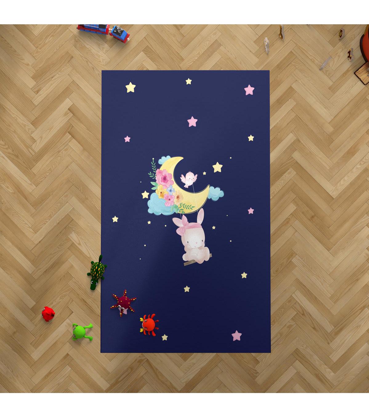 Chiron Baby Ceritti CRTT072 Çok Renkli 5 mm Pamuk-Polyester Antialerjenik Yıkanabilir İnce Kaymaz Taban Figürlü Dikdörtgen Makine Dokuma Çocuk Odası Halısı 100x150 cm