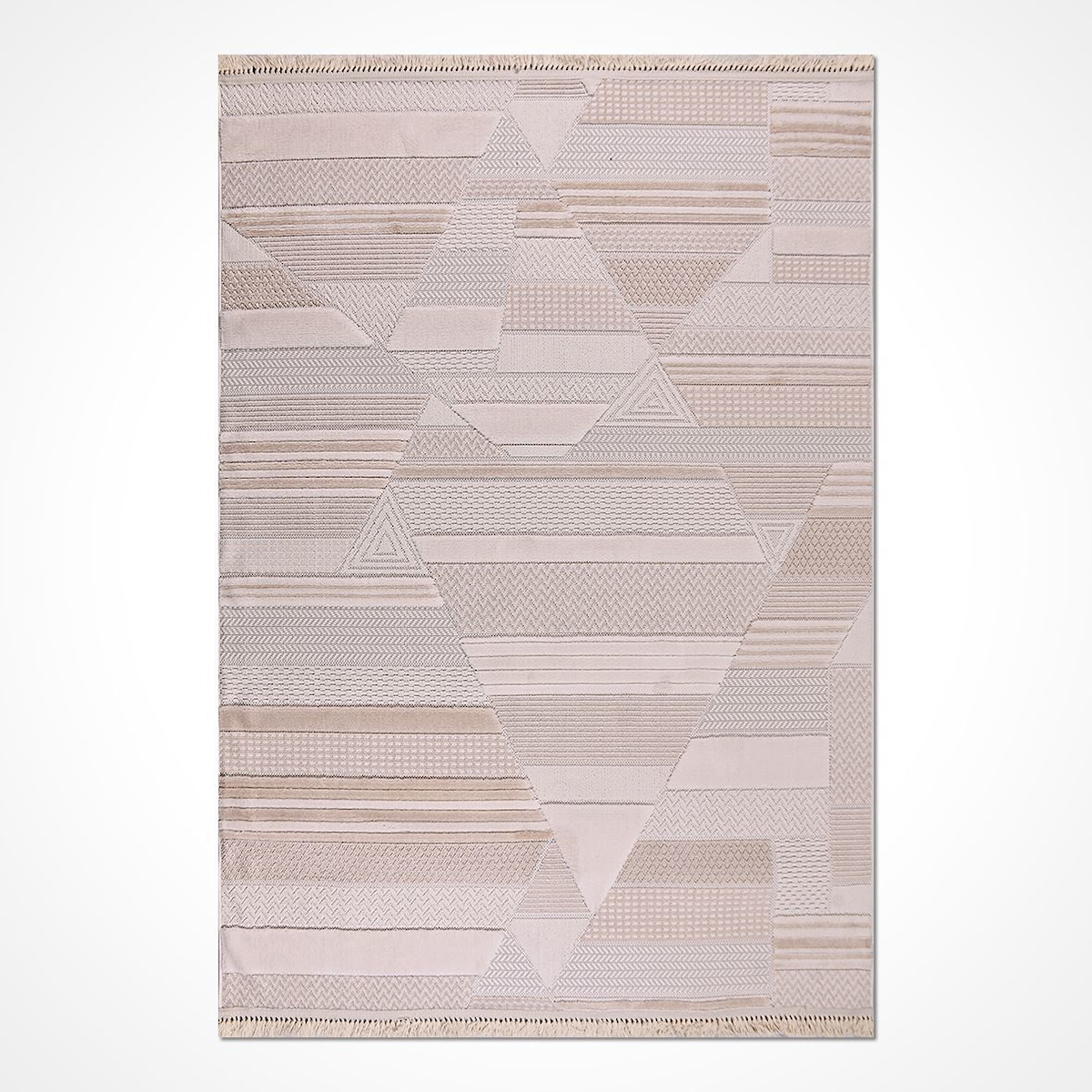 Crea Halı İzgi IM05K Krem 4 mm Polyester Toz Tutmaz Yıkanabilir İnce Geometrik Dikdörtgen Makine Dokuma Salon Halısı 80x450 cm