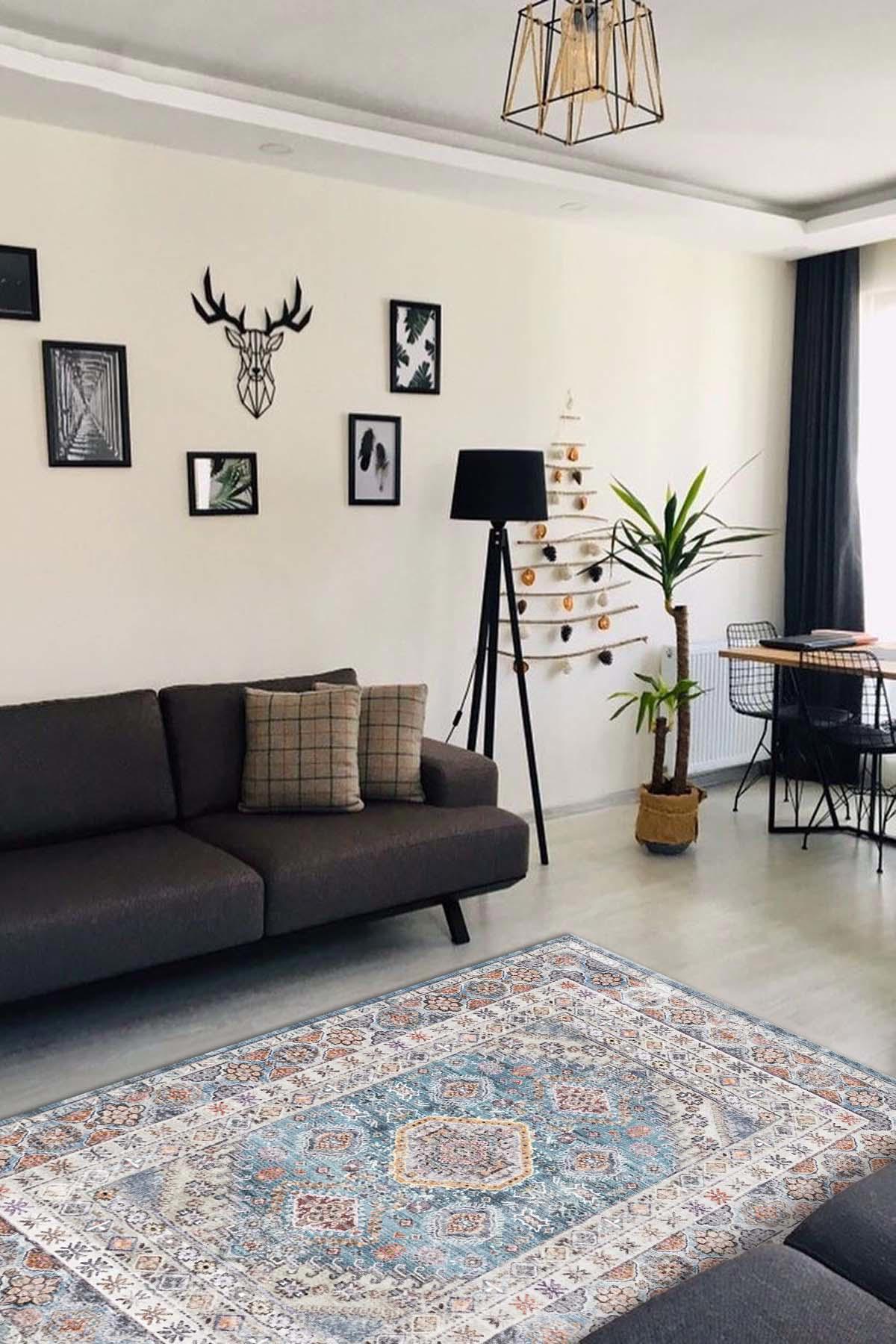 İlyaki Home Kiara Krem 0.5 mm Pamuk Yıkanabilir Kaymaz Taban Dikdörtgen Makine Dokuma Salon Halısı 150x233 cm