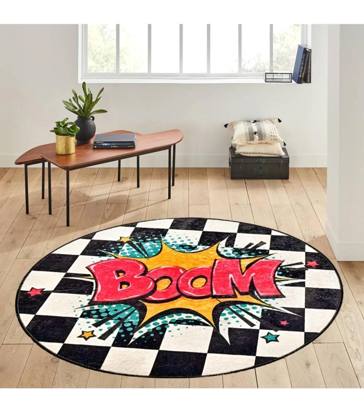 Rovigo Home RVG7147 Çok Renkli 8 mm Polyester Antibakteriyel-Leke Tutmaz-Toz Tutmaz Yıkanabilir İnce Kaymaz Dot Taban Yuvarlak Makine Dokuma Salon Halısı 100x300 cm