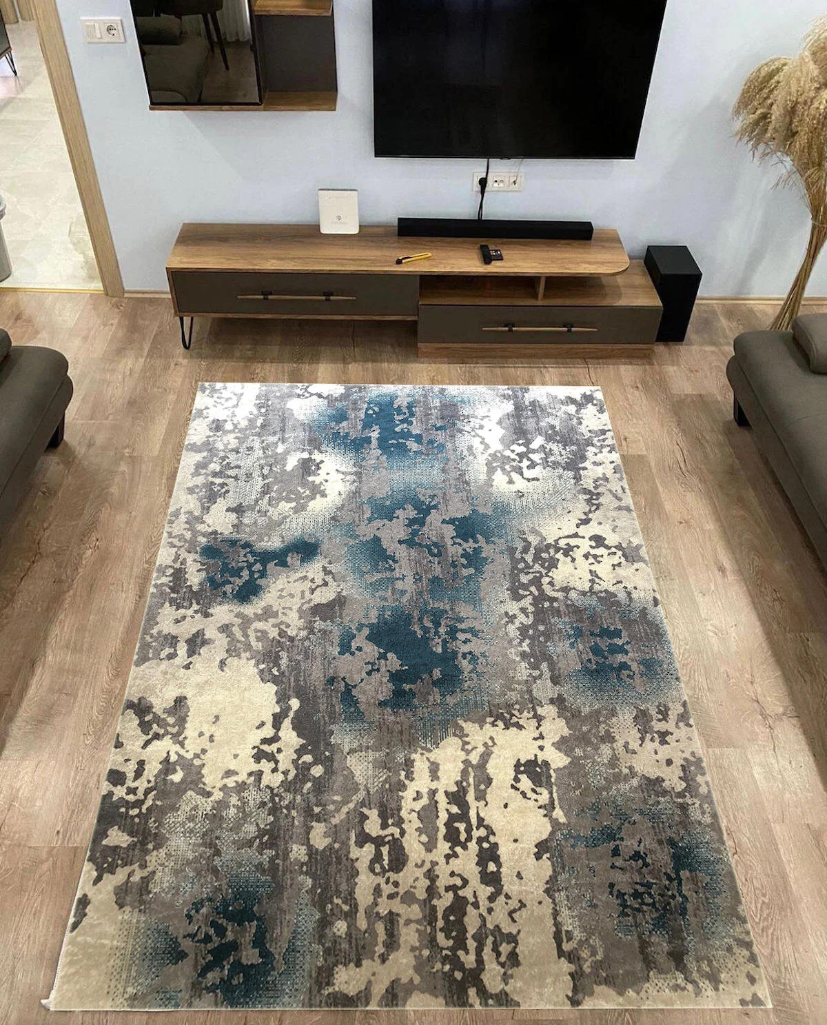Sty Home Gri 0.8 mm Antibakteriyel Yıkanabilir İnce Kaymaz Taban Dikdörtgen Makine Dokuma Salon Halısı 120x180 cm