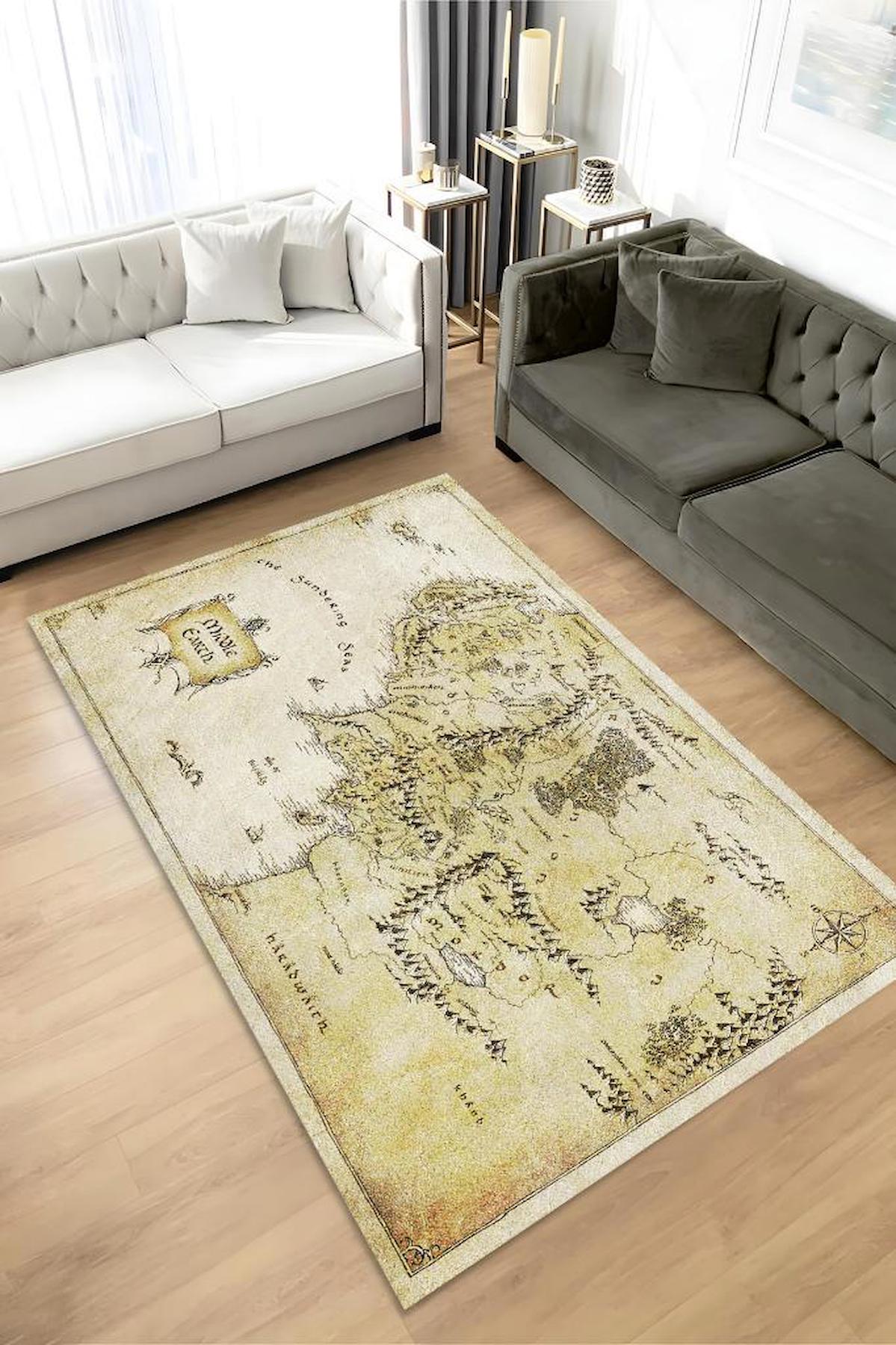 Homshtag Yüzüklerin Efendisi Çok Renkli 4 mm Pamuk Antistatik Yıkanabilir İnce Kaymaz Dikdörtgen Makine Dokuma Salon Halısı 120x180 cm