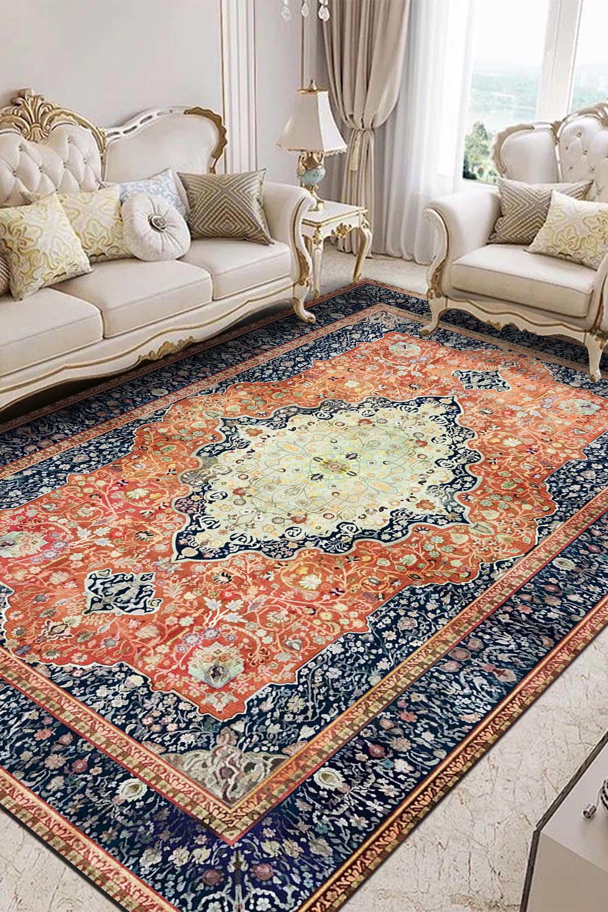 İlyaki Home Sinre Çok Renkli 0.8 mm Pamuk Toz Tutmaz Yıkanabilir İnce Kaymaz Taban Dikdörtgen Makine Dokuma Salon Halısı