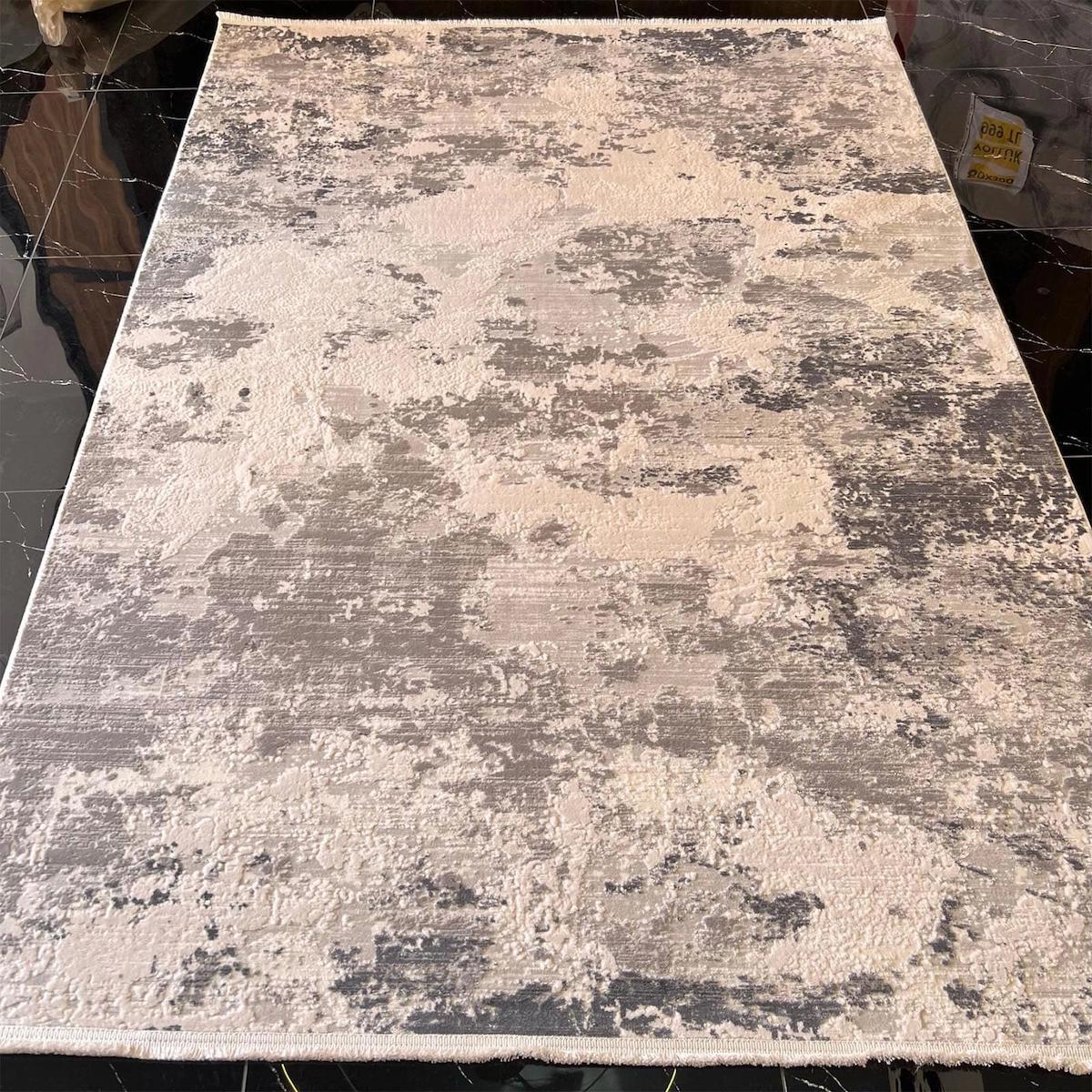 Sanat Halı Mira 3574 Gri-Krem 7 mm Pamuk Antibakteriyel Yıkanabilir Kalın Kaymaz Lateks Taban Dikdörtgen Makine Dokuma Salon Halısı 160x230 cm