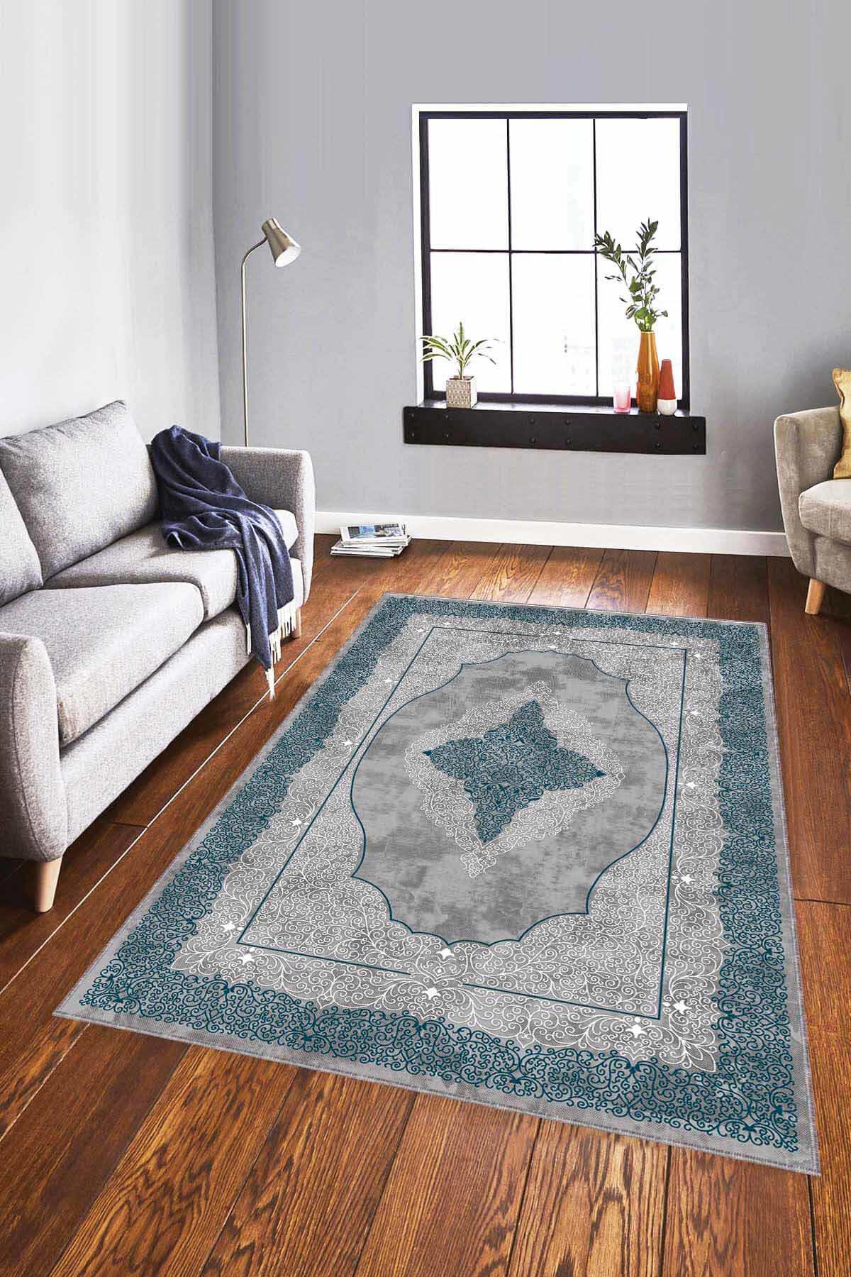 Viva Home MK30 Çok Renkli 7 mm Mikropolyester Leke Tutmaz-Yalıtıma Yardımcı Yıkanabilir İnce Kaymaz Taban Dikdörtgen Makine Dokuma Salon Halısı 100x450 cm