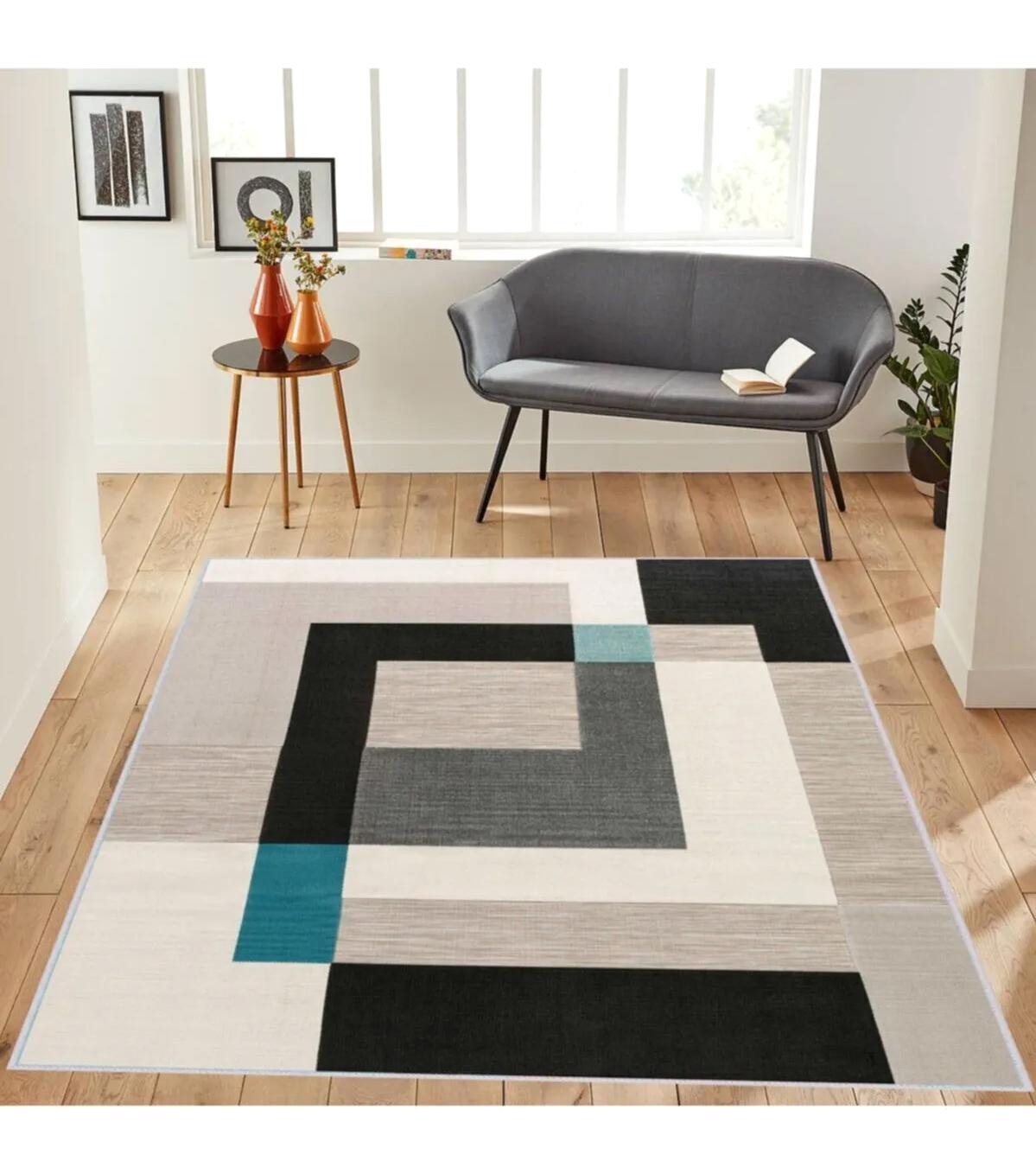 Rovigo Home RVG1273 Krem 8 mm Polyester Leke Tutmaz-Toz Tutmaz Yıkanabilir İnce Kaymaz Dot Taban Dikdörtgen Makine Dokuma Salon Halısı 200x200 cm