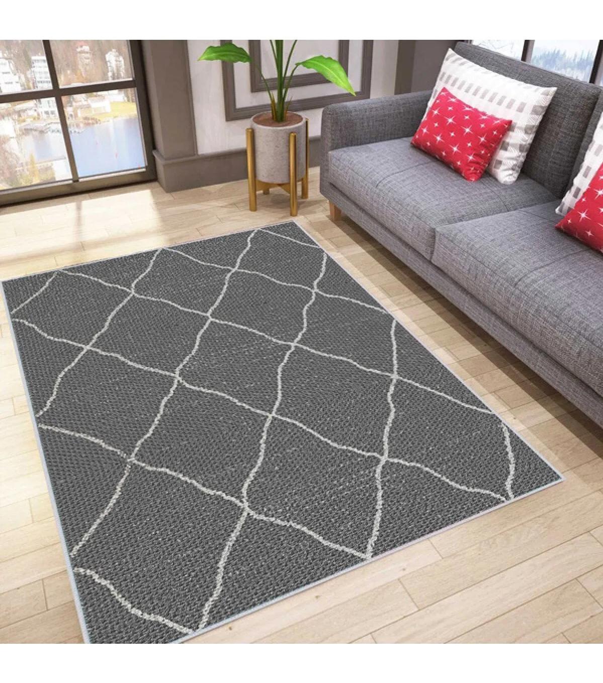 Rovigo Home RVG0006-SD539 Gri 8 mm Polyester Yıkanabilir Orta Kaymaz Dot Taban Dikdörtgen Makine Dokuma Salon Halısı 160x235 cm