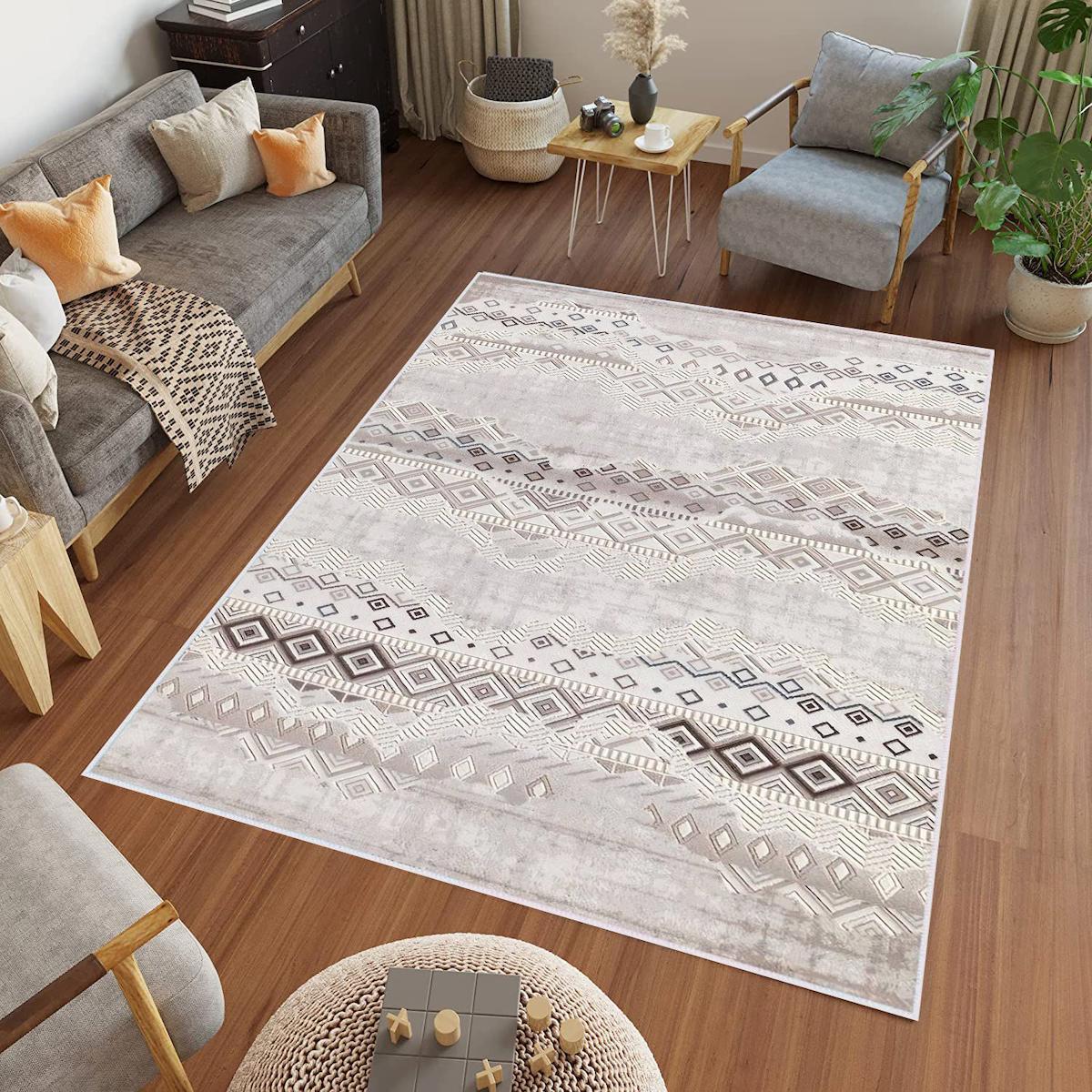 Rovigo Home RVG0725 Çok Renkli 8 mm Polyester Antibakteriyel-Leke Tutmaz-Toz Tutmaz Yıkanabilir İnce Kaymaz Dot Taban Dikdörtgen Makine Dokuma Salon Halısı 80x500 cm