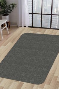Dijidekor K1290 Antrasit 6 mm Polyester Yıkanabilir Orta Kaymaz Dot Taban Dikdörtgen Makine Dokuma Salon Halısı 120x250 cm