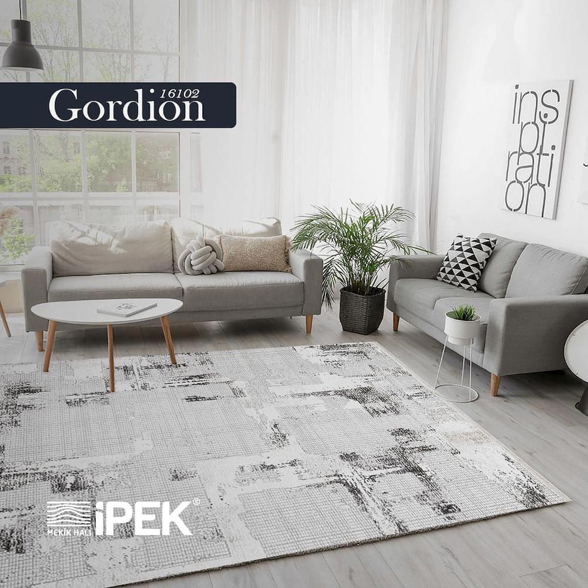 İpek Mekik Halı Gordion Antrasit 7 mm Polyester Antialerjenik-Antistatik Yıkanabilir Orta Kaymaz Pamuk Taban Dikdörtgen Makine Dokuma Oturma Odası-Salon Halısı 200x290 cm