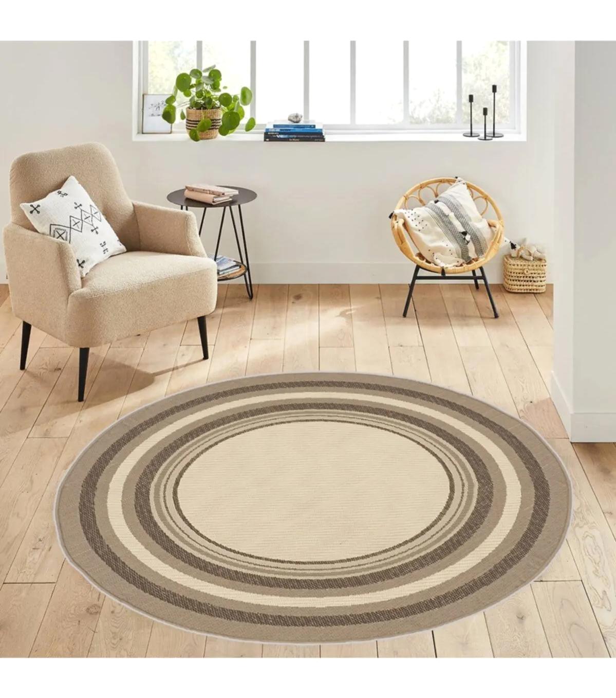 Rovigo Home RVG7161 Krem 8 mm Polyester Antibakteriyel-Leke Tutmaz-Toz Tutmaz Yıkanabilir İnce Kaymaz Dot Taban Yuvarlak Makine Dokuma Salon Halısı 160x230 cm
