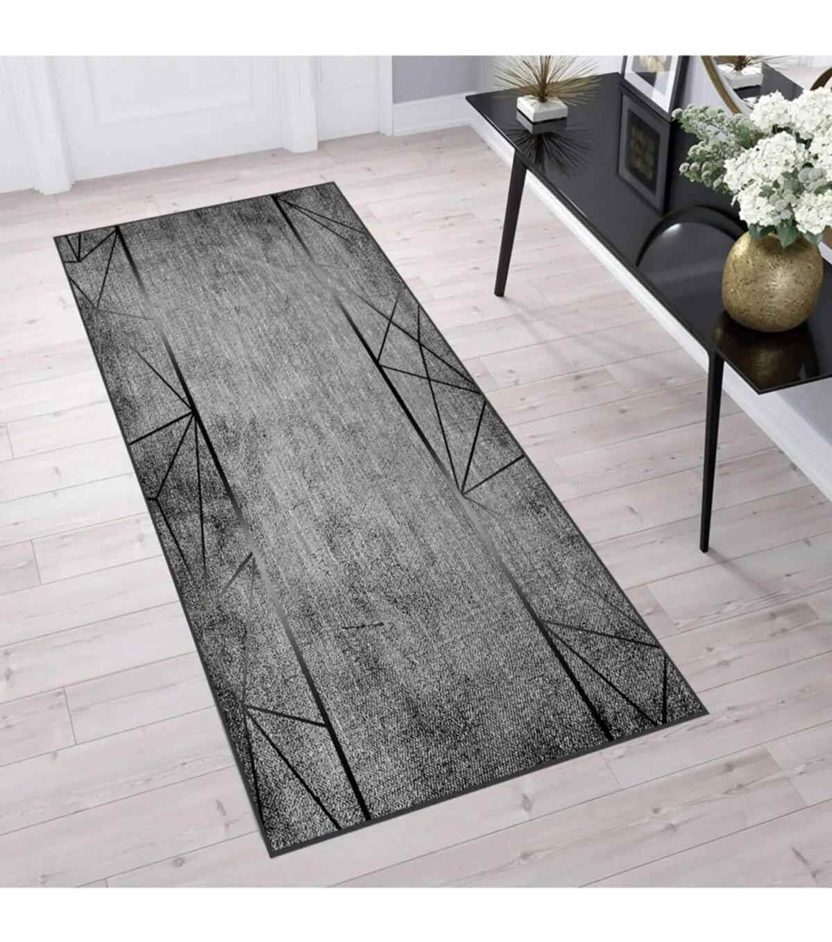 Rovigo Home RVG1289 Gri 8 mm Polyester Antibakteriyel-Leke Tutmaz-Toz Tutmaz Yıkanabilir İnce Kaymaz Dot Taban Dikdörtgen Makine Dokuma Salon Halısı 80x150 cm