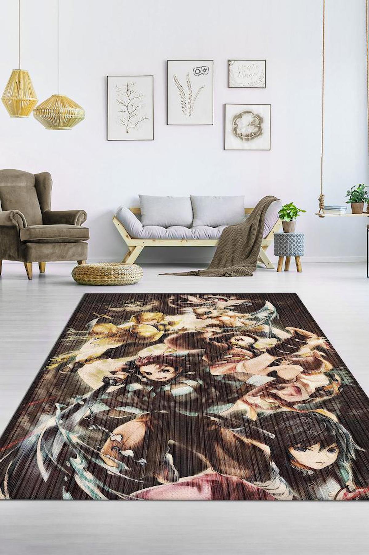Homshtag Anime Krem 4 mm Pamuk Antistatik Yıkanabilir İnce Kaymaz Dikdörtgen Makine Dokuma Genç Odası Halısı 60x100 cm