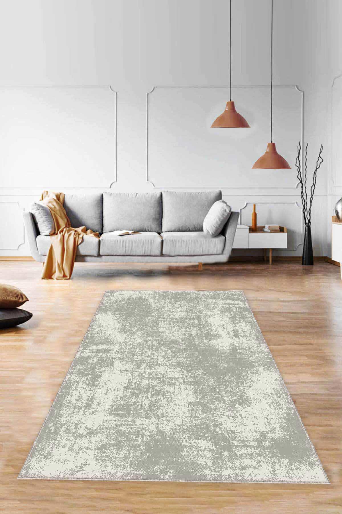 Viva Home SS07 Bej 7 mm Mikropolyester Leke Tutmaz Yıkanabilir İnce Kaymaz Dot Taban Dikdörtgen Makine Dokuma Salon Halısı 120x180 cm