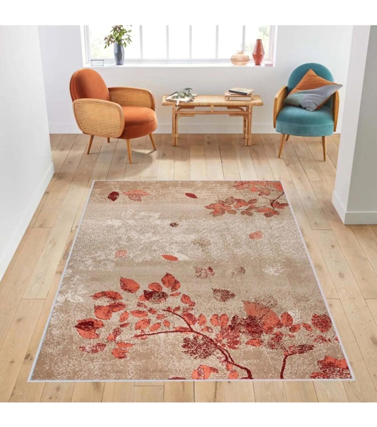 Rovigo Home RVG1432 Çok Renkli 8 mm Polyester Leke Tutmaz-Toz Tutmaz Yıkanabilir İnce Kaymaz Dot Taban Dikdörtgen Makine Dokuma Salon Halısı 140x200 cm
